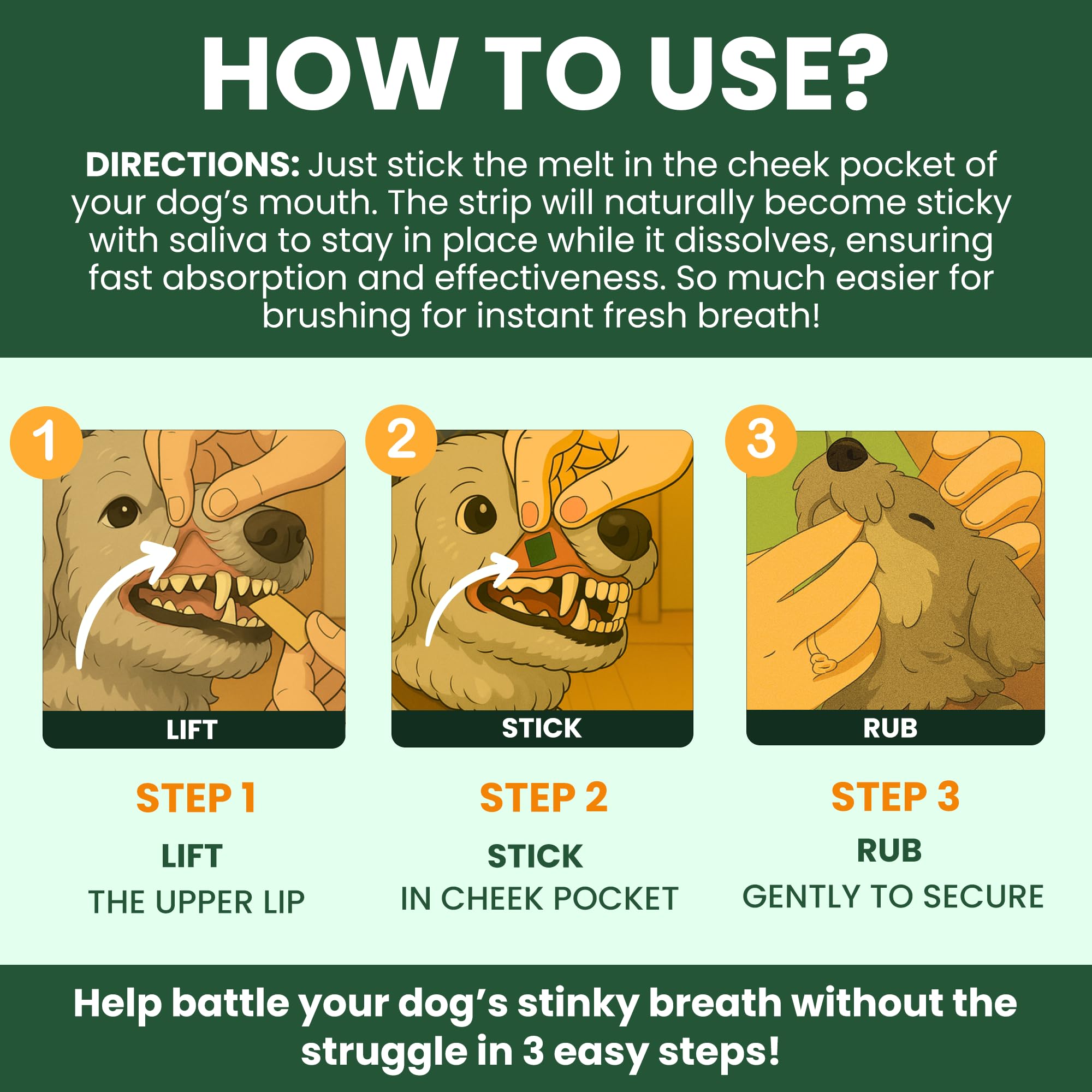 Bad Breath Oral Support for Dogs 5 in 1 – 10 Oral Melts – Natural Sage, Spirulina, Apple Cider Vinegar – Dog Dental Care Products & Breath Freshener – Fast Dissolving Dog Breath Treats - image 5