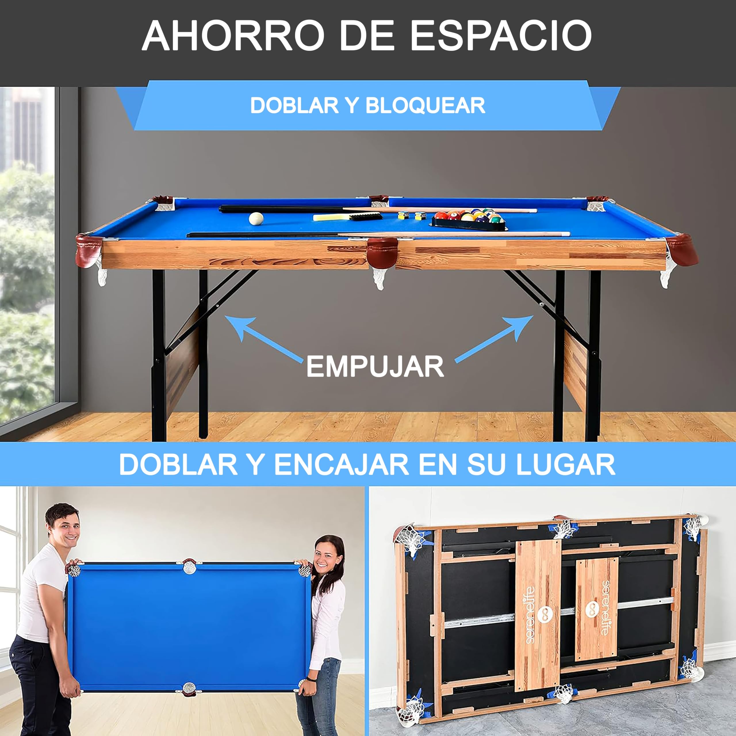 Serenelife Mesa multijuegos, 122 cm, 4 en 1, Tenis de Mesa, Billar, Bolos, Futbolin, Plegable, Interiores, Exteriores