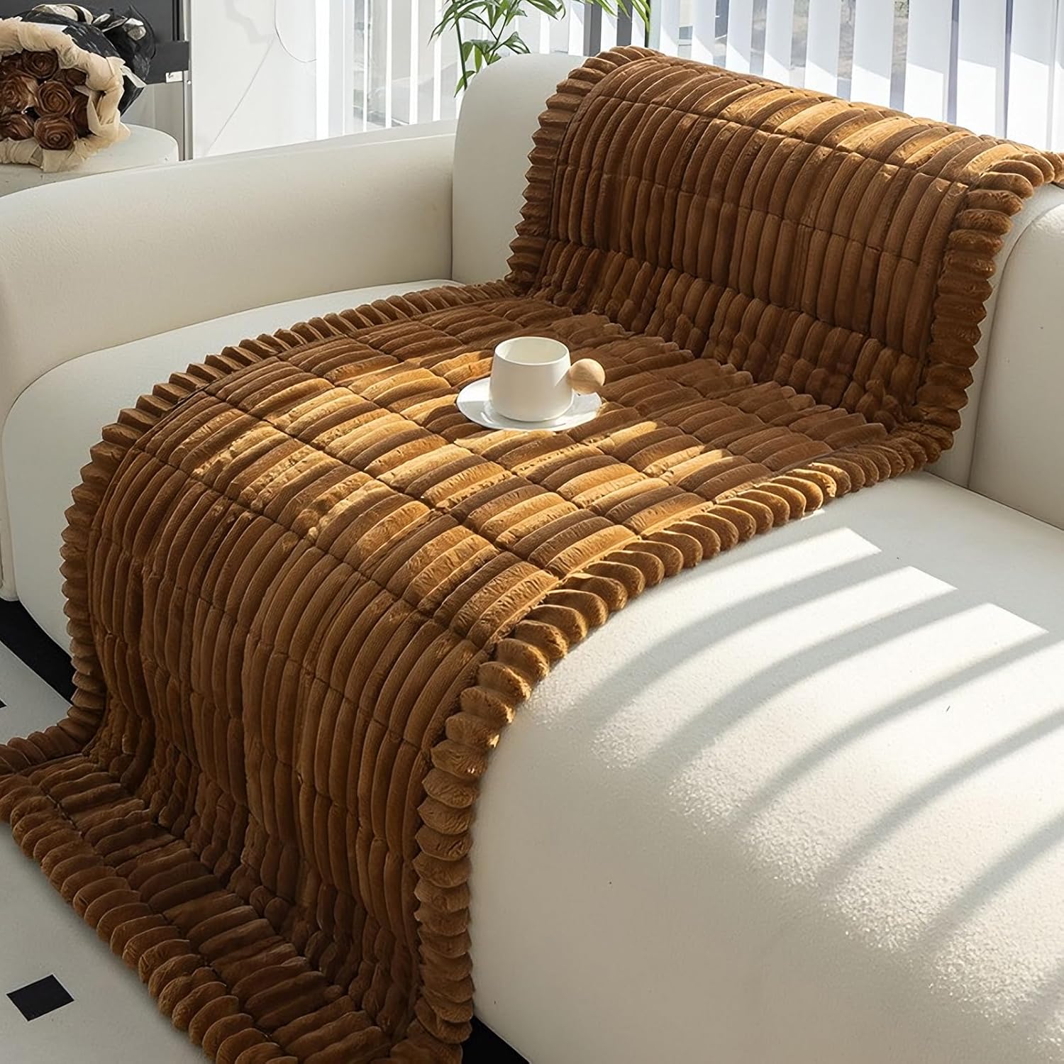 JOKIVTOU Pet Couch Cover for Dogs Washable Non-Slip Fuzzy Soft Sofa Protector Mat Pet Friendly Cushion Slipcover for Couches and Sofas (Dark Brown,27.6" x 70.9")