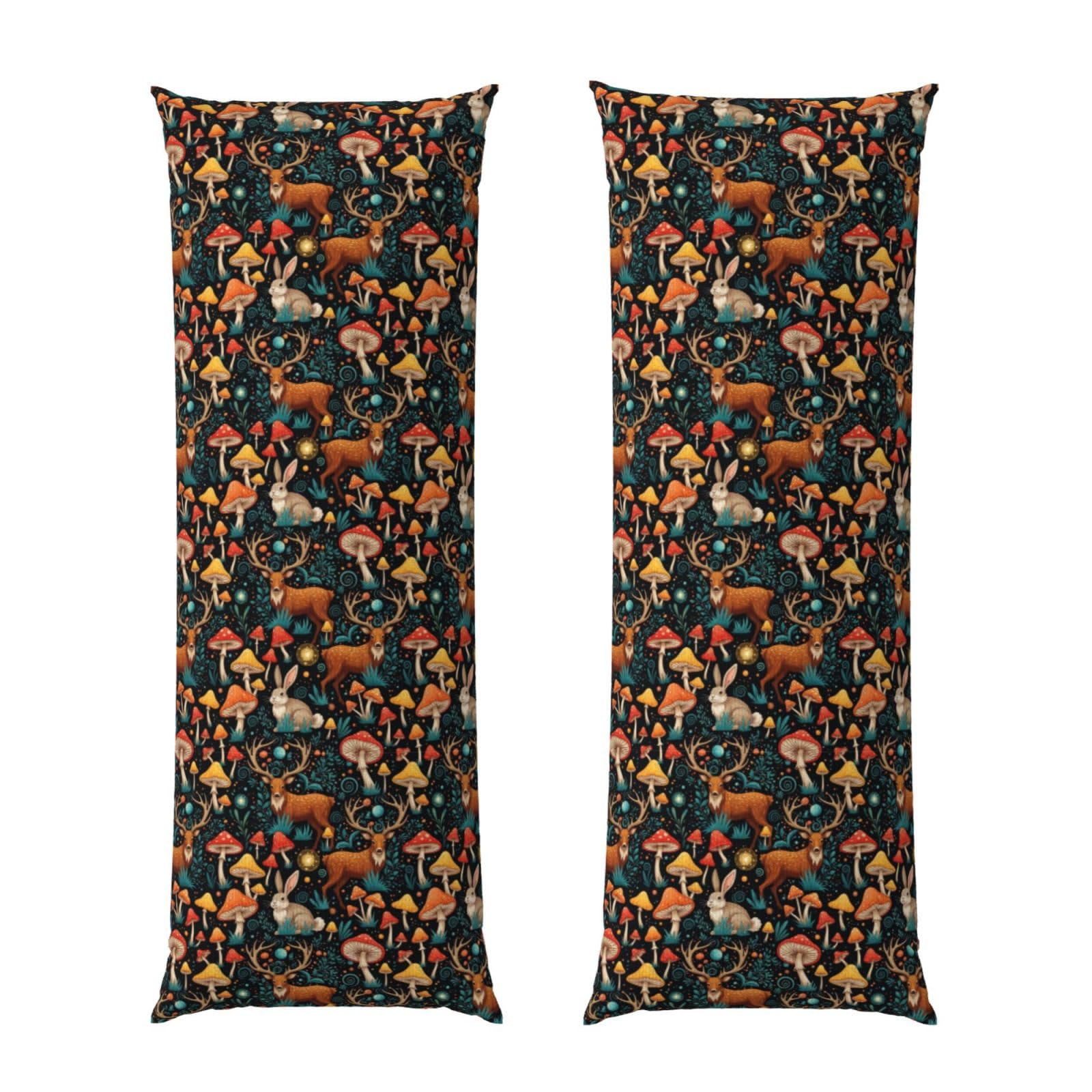 Body Pillowcase 20x54, Magic Mushrooms Wild Animals Deer, Premium Ultra Soft Pillow Cover with Zipper Closure, Breathable Bedding Protector for Men Women Bed Sofa
