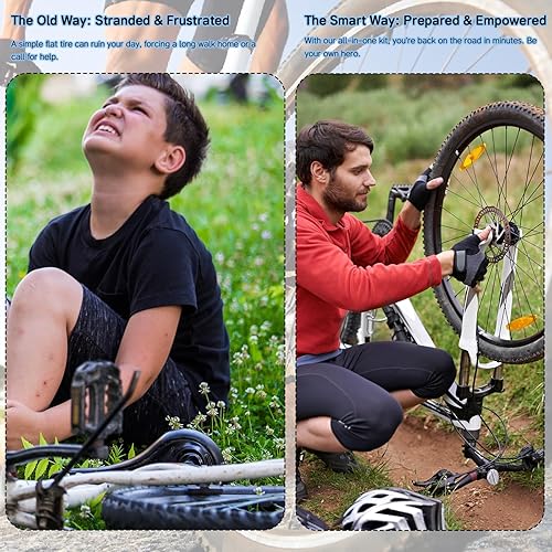 Miniatura 3 de Kit completo de reparación de bicicleta con bolsa impermeable y bomba de neumáticos estable Herramienta esencial para bicicleta, kit de parches