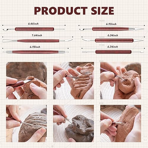 Miniatura 7 de Herramientas de arcilla para esculpir, kit de herramientas de tallado de polímero de doble cara, juego de herramientas de cerámica de madera para