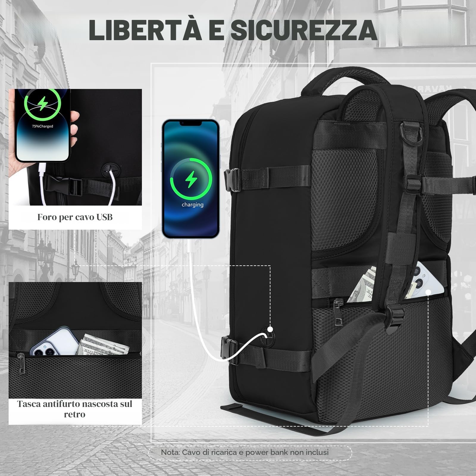 Xkdoai Zaino 40x30x20 per Ryanair Bagaglio a Mano 40x30x20 Zaino da Viaggio Aereo Bagaglio a Mano Borse Cabina Zaini Casual Unisex Borsone da Viaggio con Borsa per Bottiglie