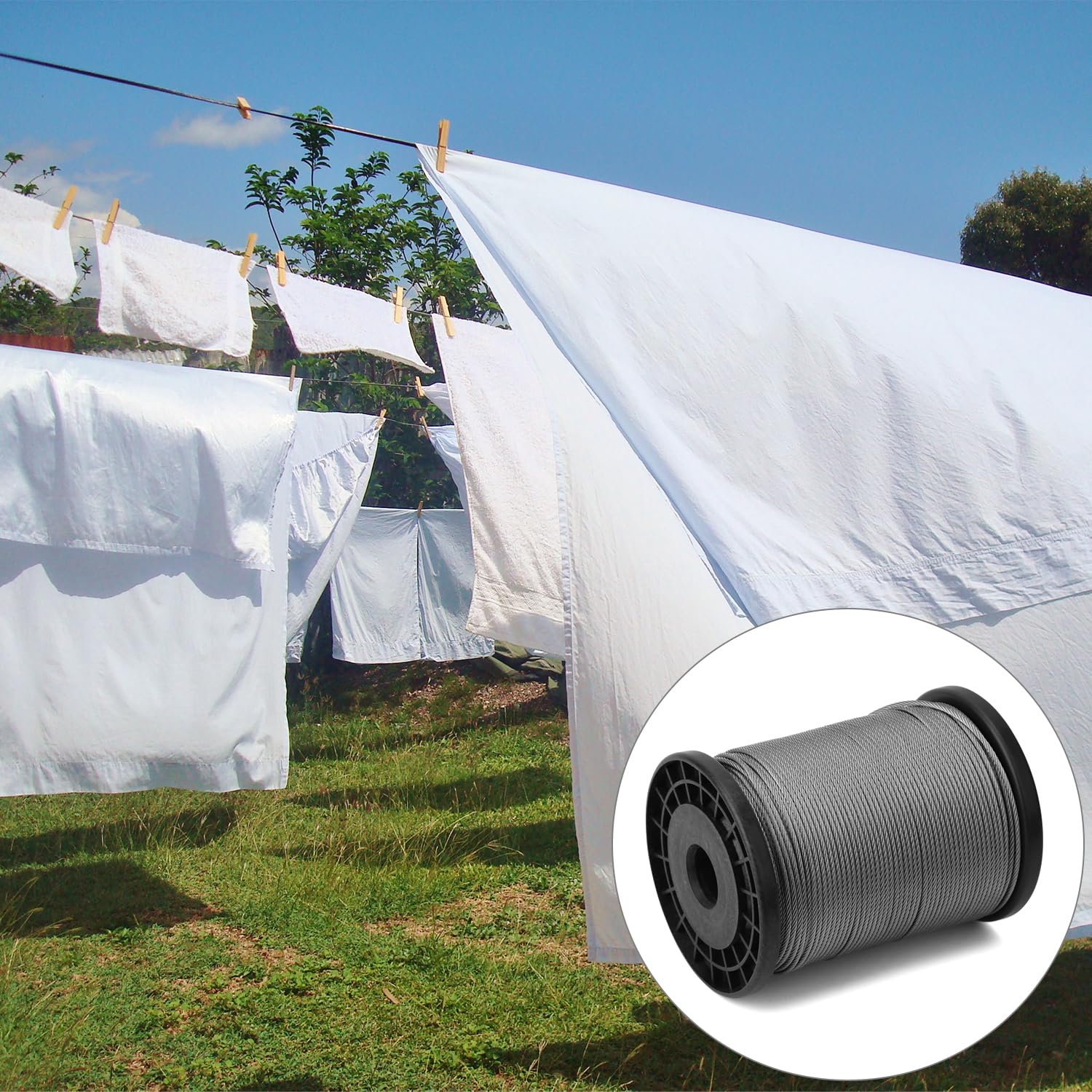 QWORK® Cavo acciaio da 2 mm x 100 m, Acciaio inox 316, Capacità di carico sicura di 50 kg, forza di rottura di 160 kg, Ultra antiruggine per uso interno/esterno