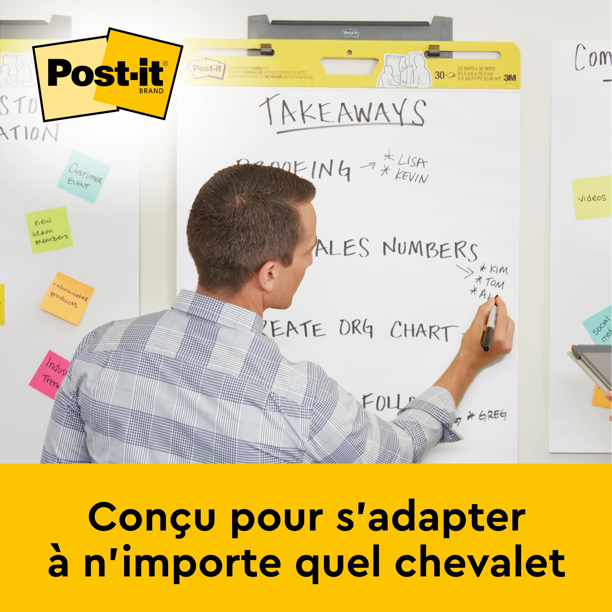Post-it Meeting Chart, Blanc, 63.5 cm x 76.2 cm, Pack Promotionnel + Post-it Notes Super Sticky, Couleurs Néon Assorties, 2 Blocs + 4 Gratuits/Paquet