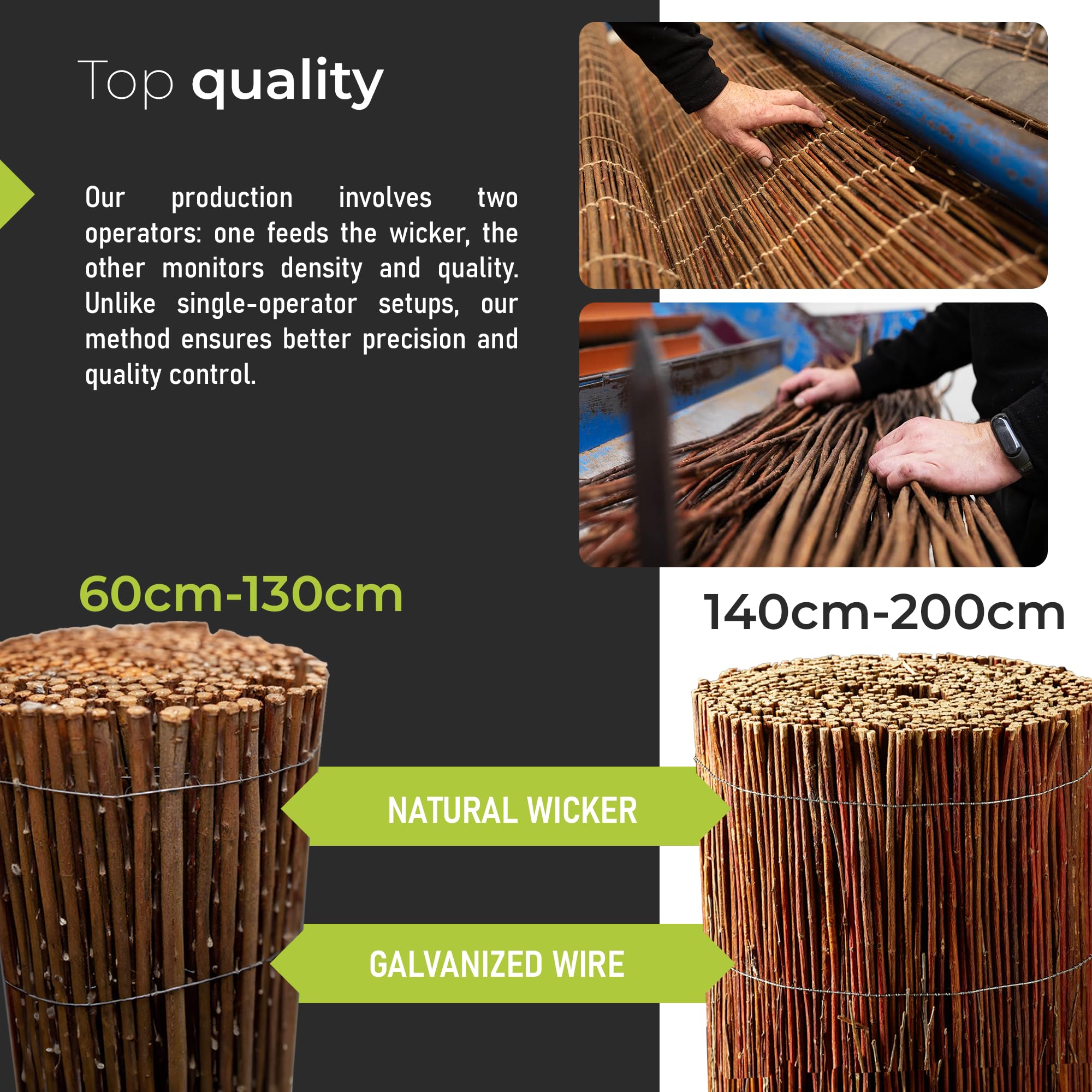 Mata Wiklinowa w 60 rozmiarach, 100 x 400 cm - Naturalna osłona maskująca do ogrodu, balkonu i tarasu, mata ogrodzeniowa - ochrona przed wiatrem i słońcem