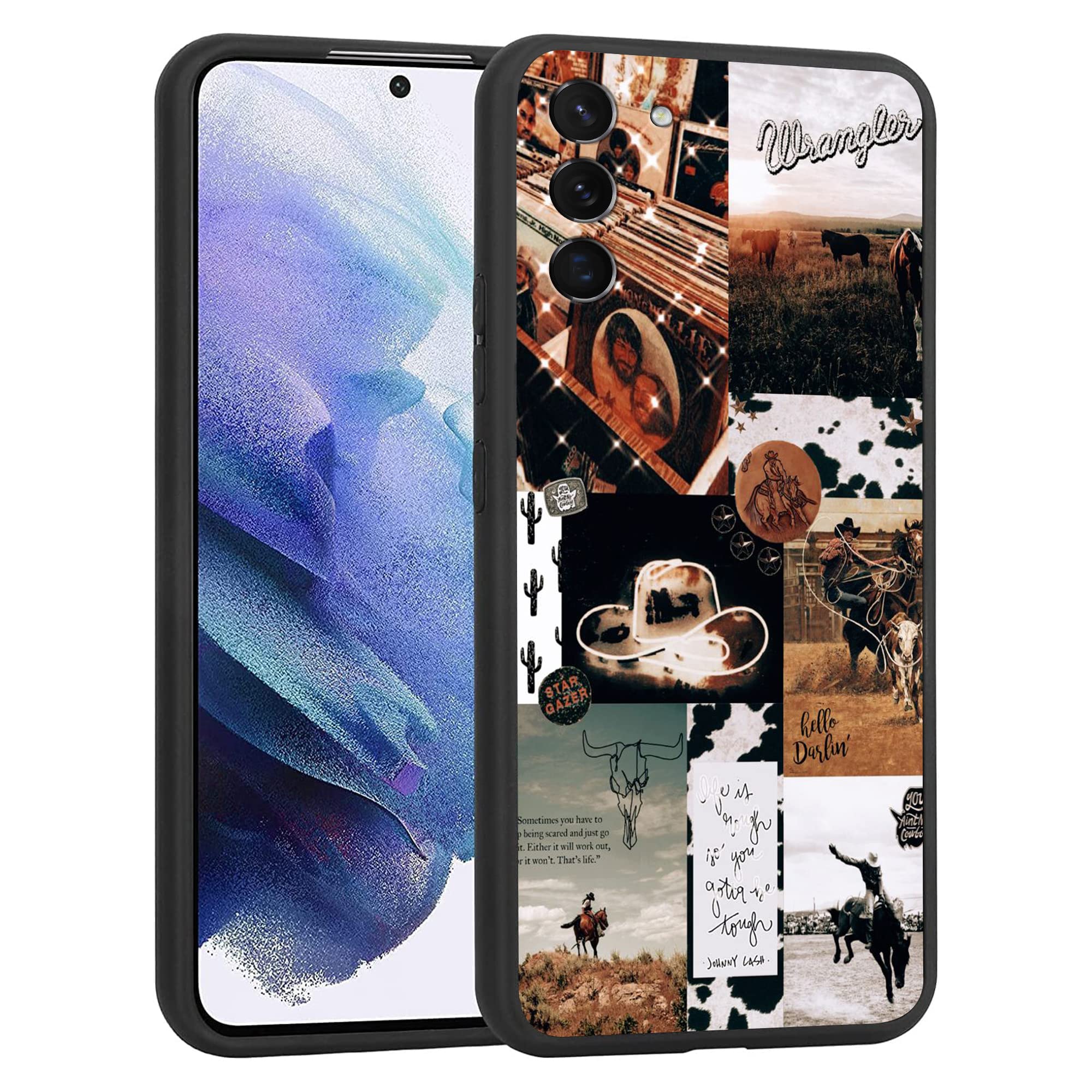 Compatible for Western Samsung Galaxy S22 Case, Retro Cowgirl Cowboy Country Chic Aesthetic Collage iPhone Case for Men Women Gift Shockproof Soft TPU