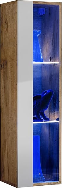 Extreme Furniture SKY VERTICAL 100 Display Cabinet, Carcass in Wotan Matt/Front in White Gloss + multicolor LEDs with remote