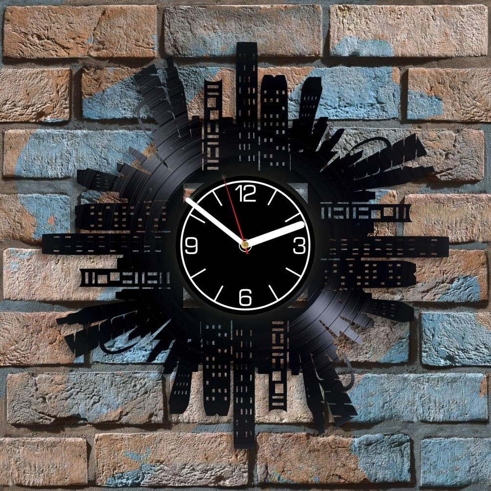 Skyscrapers Decoration 12 inch Wall Clock Travel Vinyl Record Wall Clock Birthday Gift for Man City Wall Art Skyscrapers Wall Clock Modern Travel Vinyl Clock Xmas Gift for Woman City Art