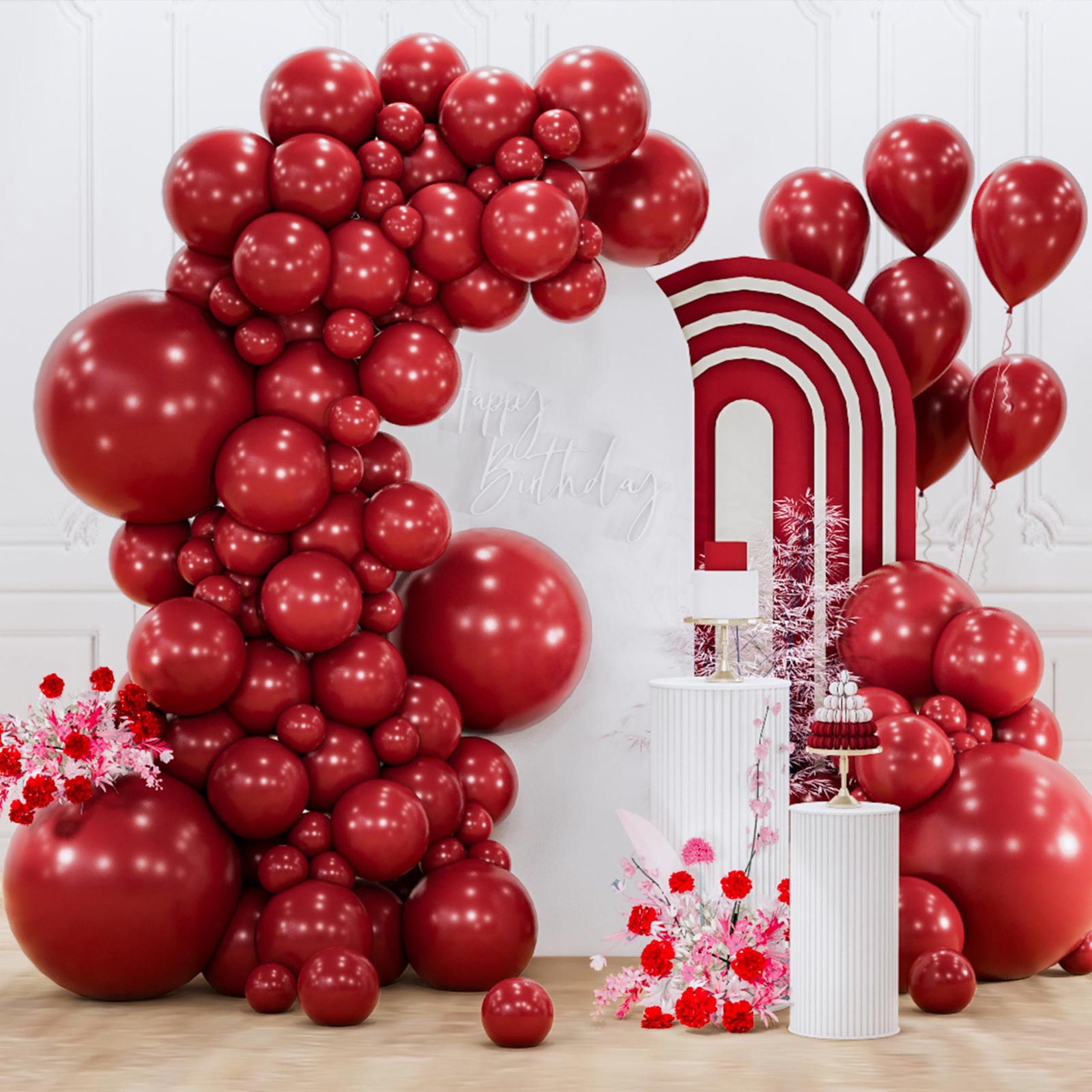 PartyWoo Burgundy Balloons 155pcs Dark Chestnut Red Maroon Different Sizes | 18 12 10 5 Inch Balloons for Birthday Graduation Anniversary Cherry Casino Cherry Bridal Shower Party Decorations Red-Y62
