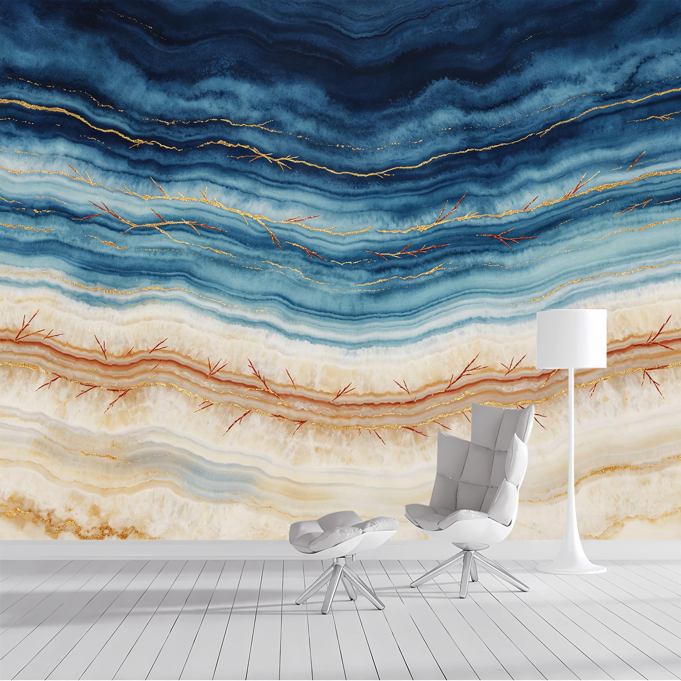 Custom Size Wall Mural Blue Marble Agate Gold Veins Textured Abstract Watercolor SelfAdhesive Wall Fabric Removable Peel and Stick Wallpaper Wall Decor for Living Room Bedroom Bathroom