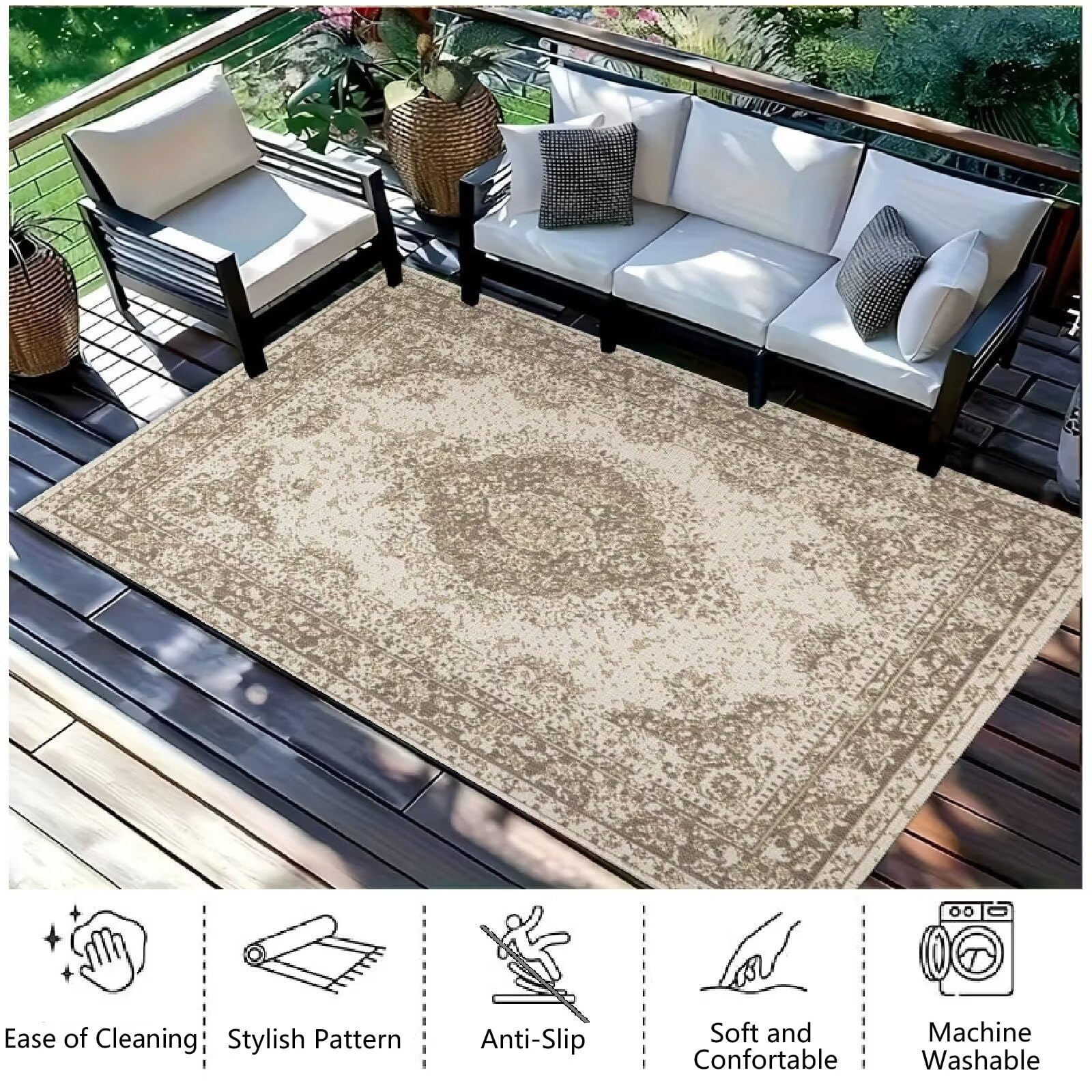 Tappeto Pesante per Esterni e Interni - Antiscivolo, Impermeabile e Resistente all'Usura. Per Balcone, Terrazzo, Giardino, Camper, Piscina. Pieghevole, Lavabile, Retro in Gomma.[100X200cm]