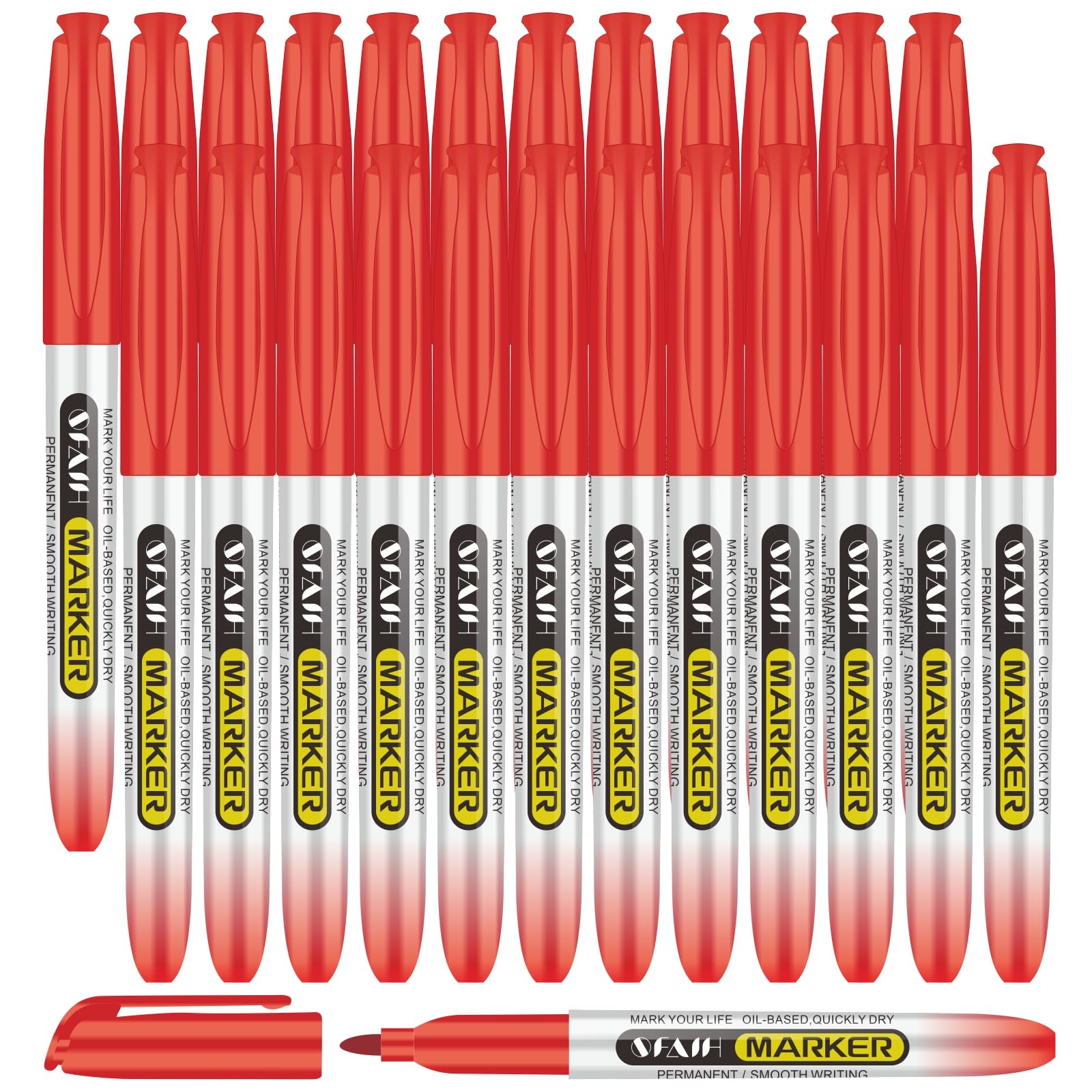 SFAIH Red Permanent Markers Bulk - 24 Pack, 1s Quick Dry, Fine Point Permanent Markers for Paper Plastic Glass Metal Wood, Waterproof, Kitchen