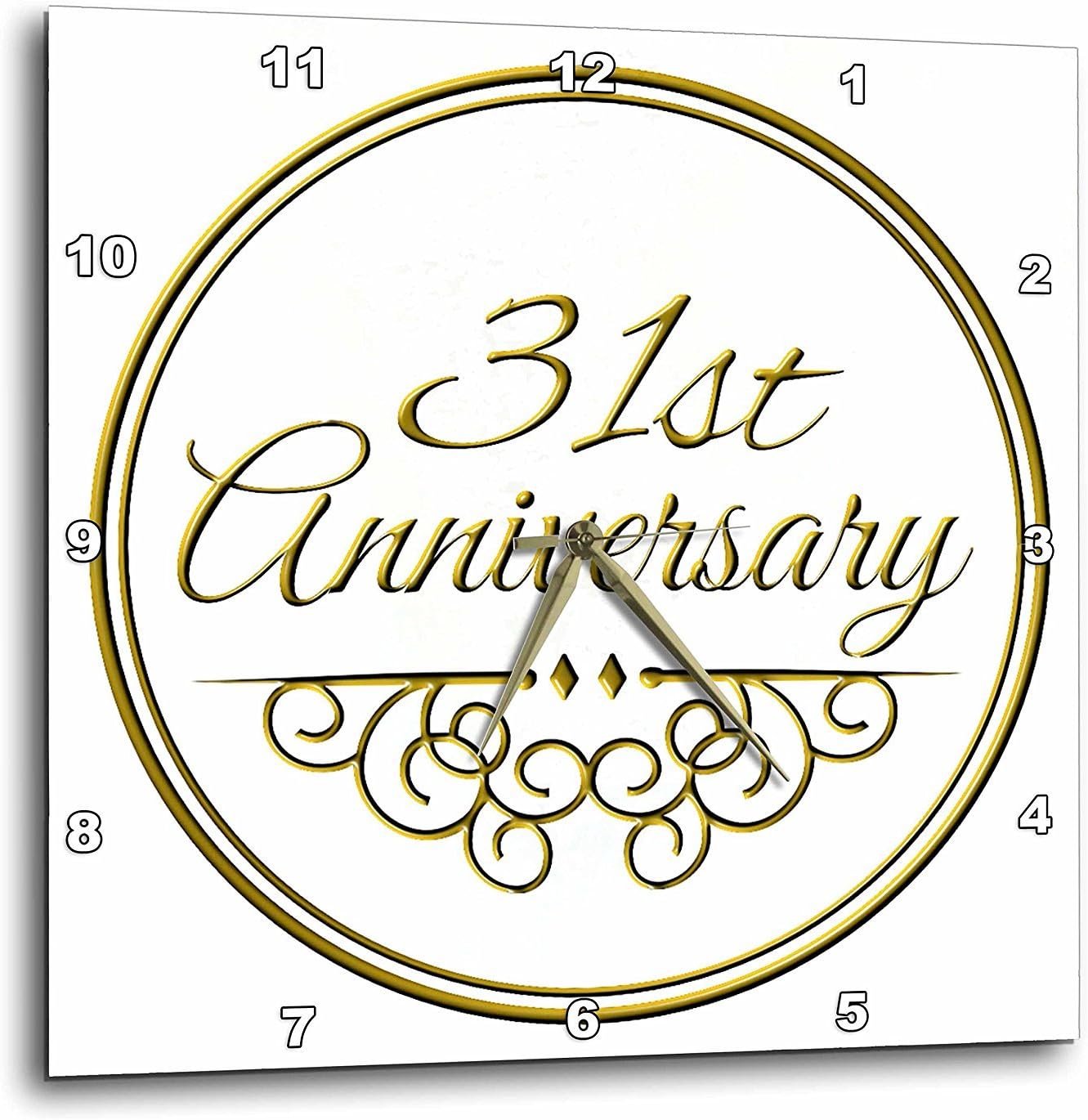 3dRose DPP_154473_1 31st Gold Text for Celebrating Wedding Anniversaries 31 Years Married Together Wall Clock, 10 by 10-Inch
