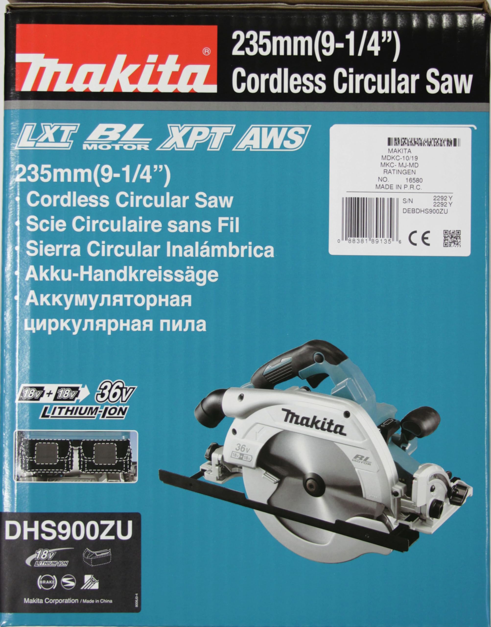 MAKITA DHS900ZU - Sierra circular 235mm 18vx2 lxt aws + adt