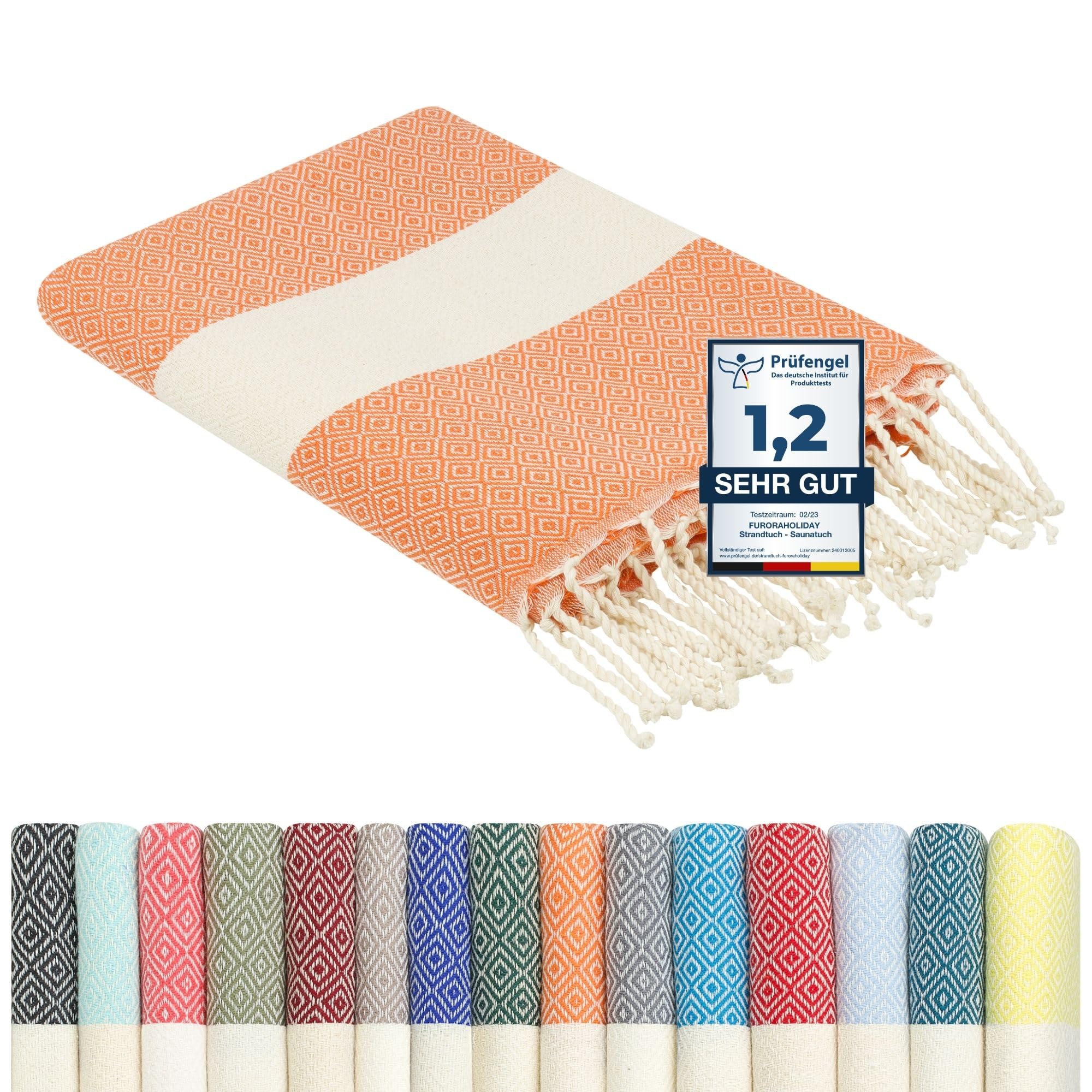 furora Holiday Strandtuch groß 100x200 cm: Baumwolle, leicht lang dünn kompakt - Premium Qualität | Hamamtuch Saunatuch, Fouta Strandhandtuch XXL | Damen & Herren Badetuch Stranddecke Picknickdecke