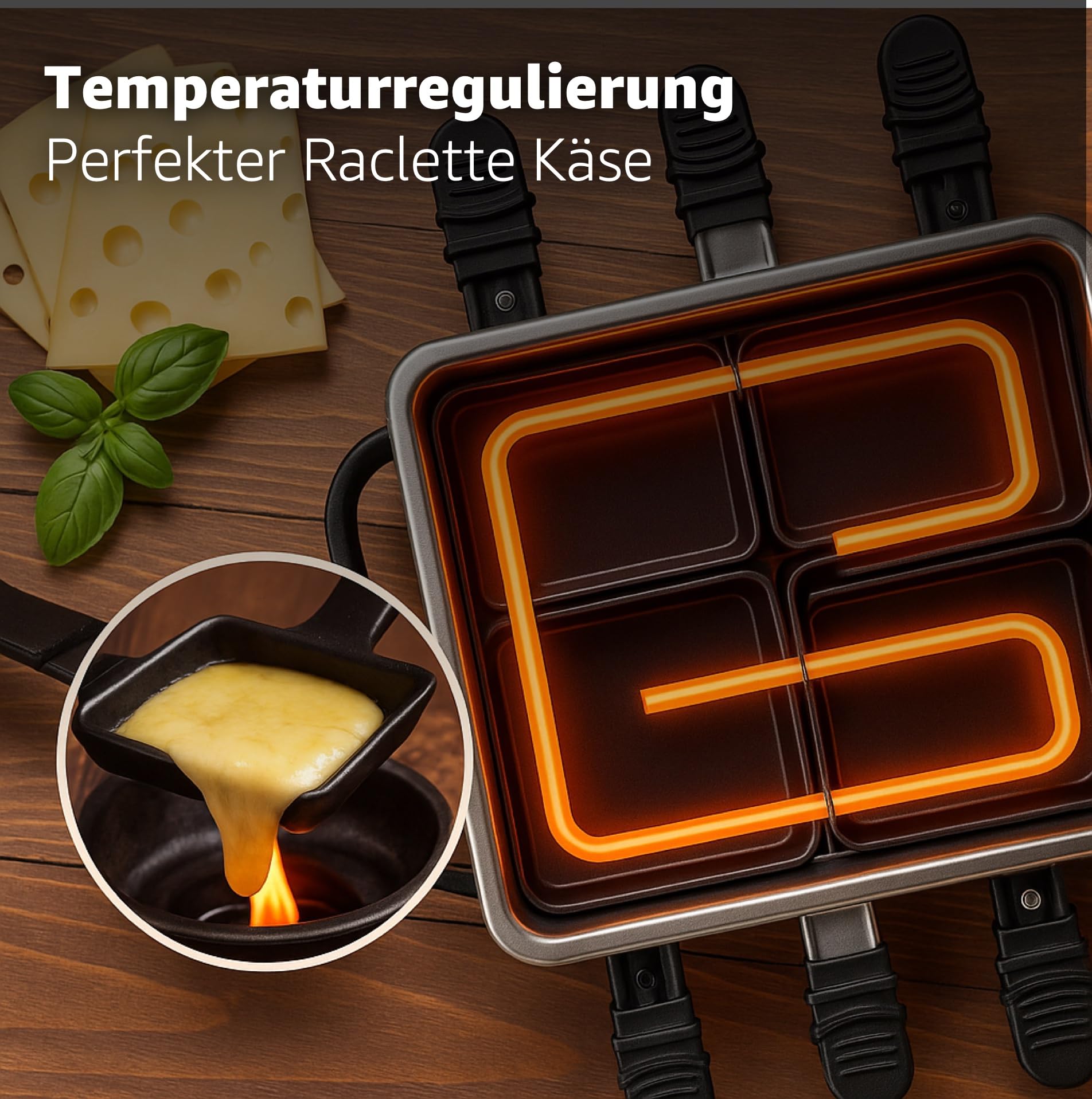 8 Personen Raclette Set - Tischgrill inkl. Pfännchen & Schaber - Grillplatte & Steinplatte antihaftbeschichtet (Eckig)