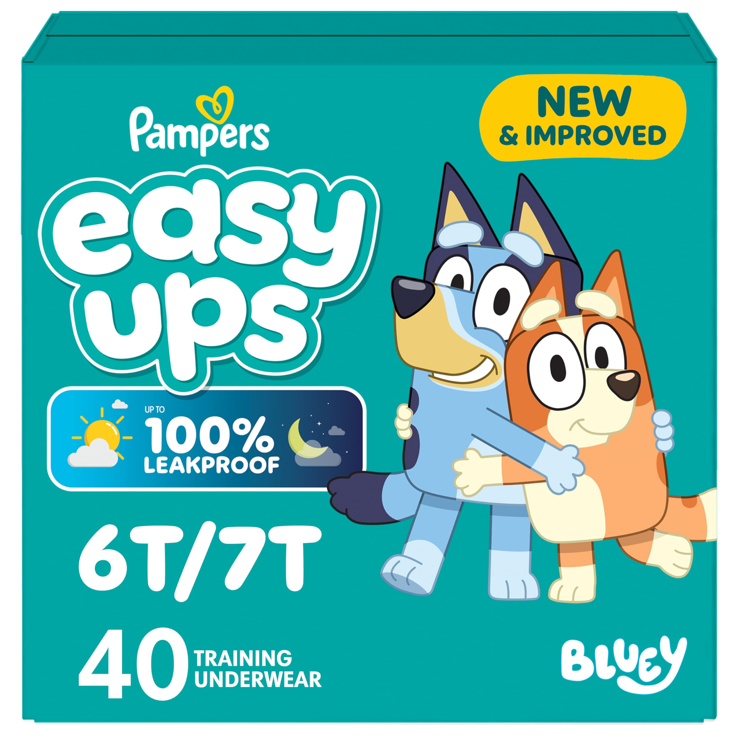 Pampers Easy Ups Girls & Boys Potty Training Pants, Size 6T-7T, 40 Count, Bluey Absorbent Training Underwear, Up to 100% Leakproof Day and Night,