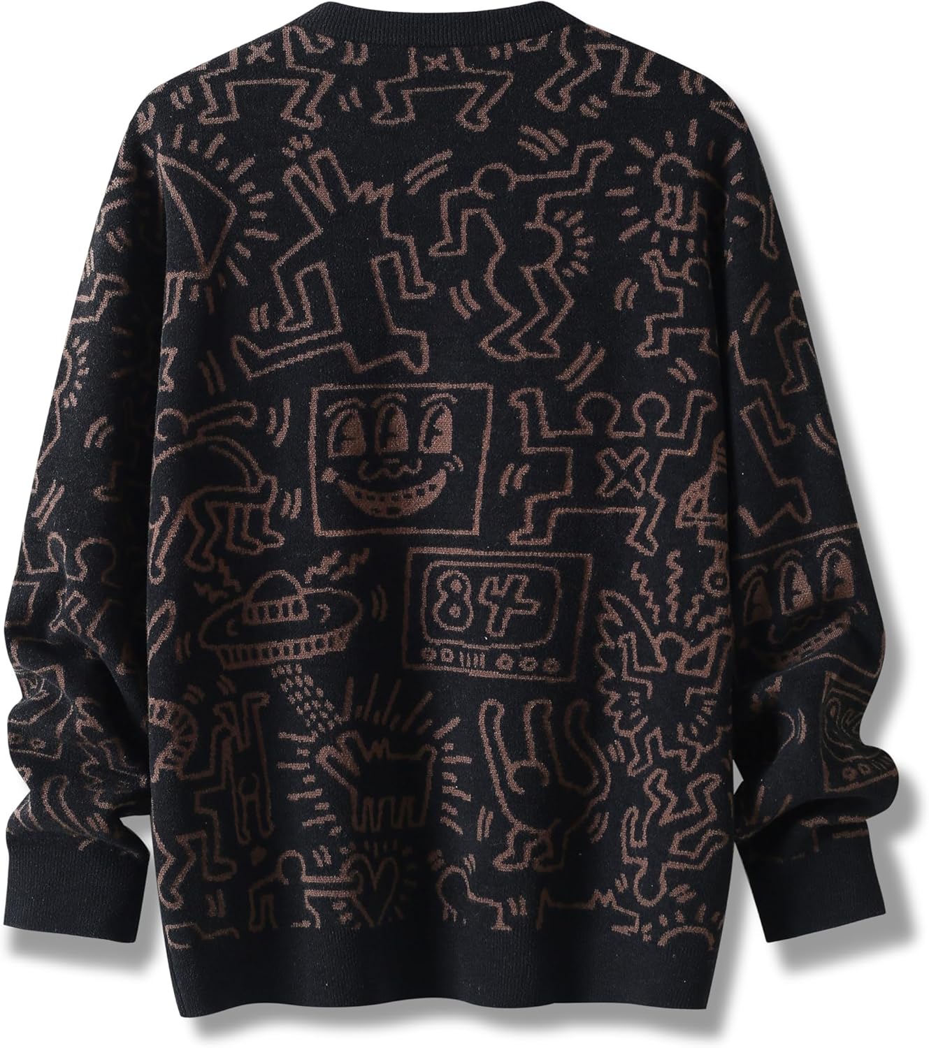 Vintage Retro Style Graffiti Art Print Graphic Sweater - Bold Graphic Oversized Sweaters for Men - Casual Urban Wear - Image 4