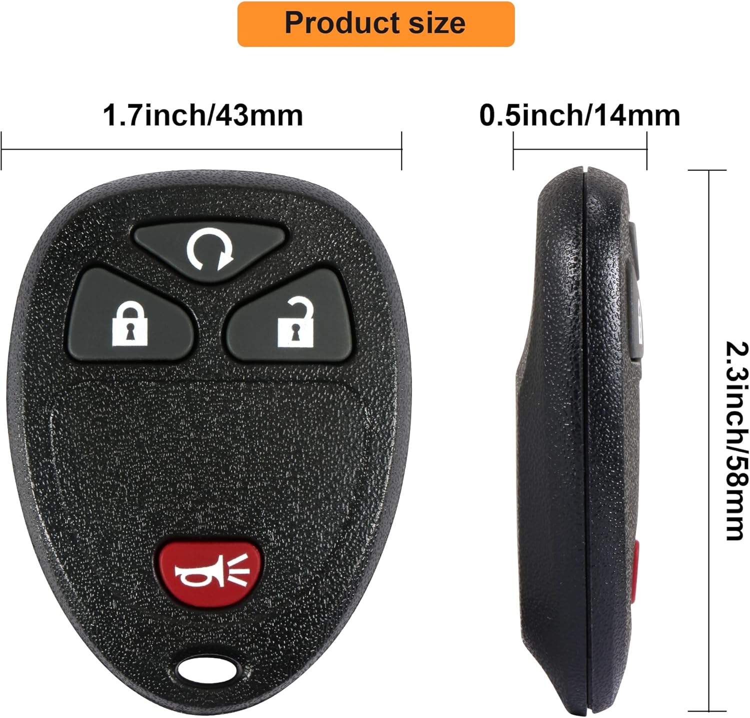 VOFONO 4-button key fob with dimensions