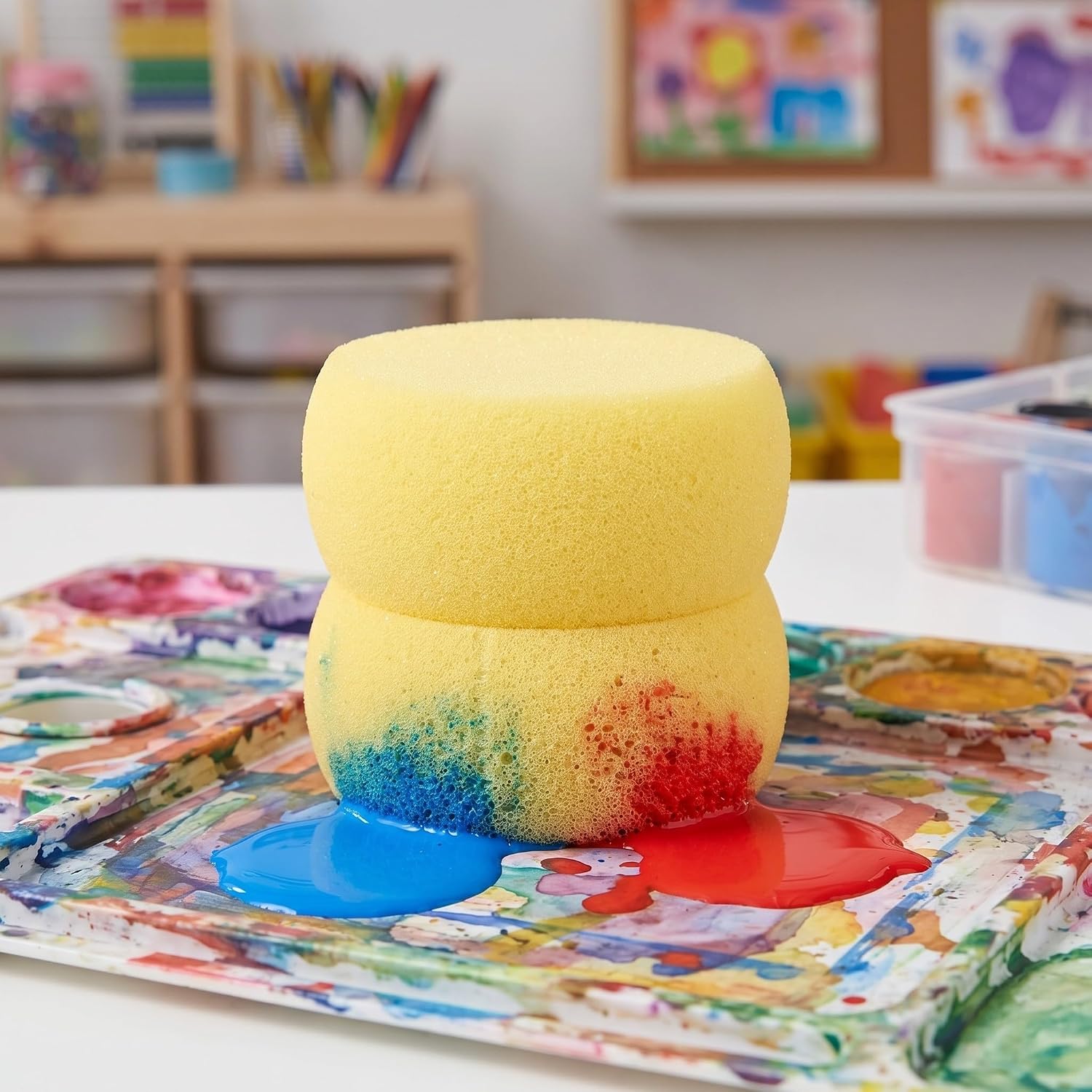 YARNOW 10pcs Round Clay Sponges, 7.5cm/3" Round Craft Stippling Sponges for Kids, Washable Watercolor Foam, Reusable DIY Art Acrylic Paint Tool for Cleanup Sculpting