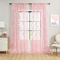 Vista 45 de 2 paneles de cortinas traslúcidas de encaje de 96 pulgadas de largo, cortinas florales victorianas blancas para sala de estar, dormitorio, bolsillo