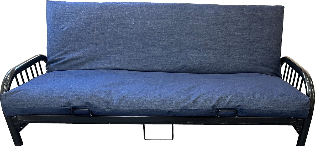 D&D Futon Furniture Real Denim Jean Funda de colchón para futón de tamaño completo, mezclilla azul oscuro gruesa y duradera.