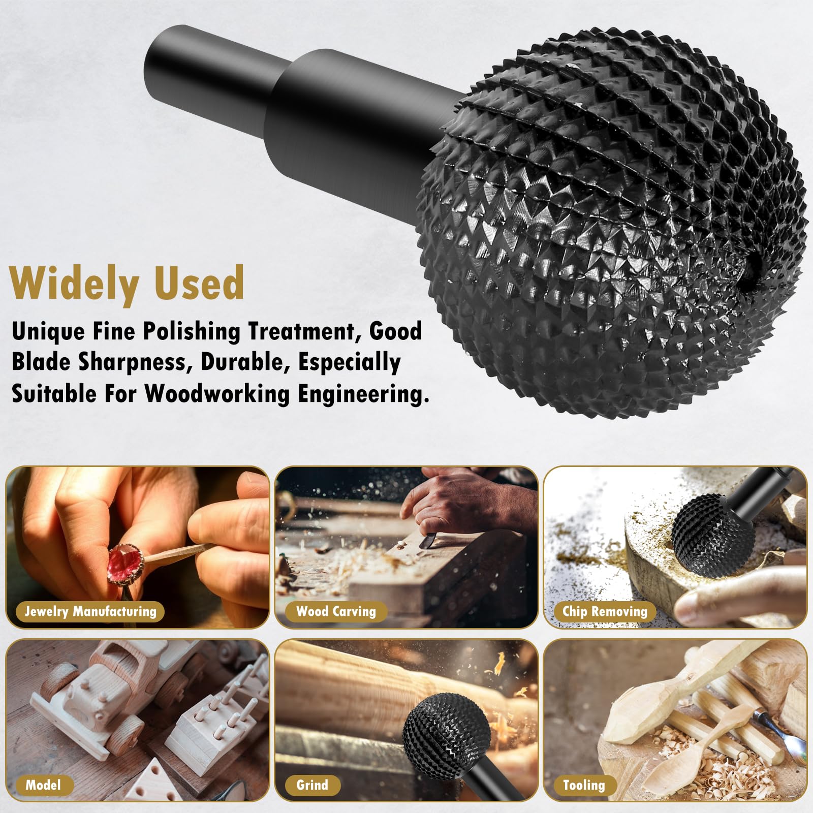 Sphere Rotary Burr Carbon Steel Wood Carving Burr 10mm Shank Durable Rotary Ball Gouge Grinding Head Polishing Engraving Ball Cutter for 115/125 Angle Grinder(Black 10mm) — Amazon image 7
