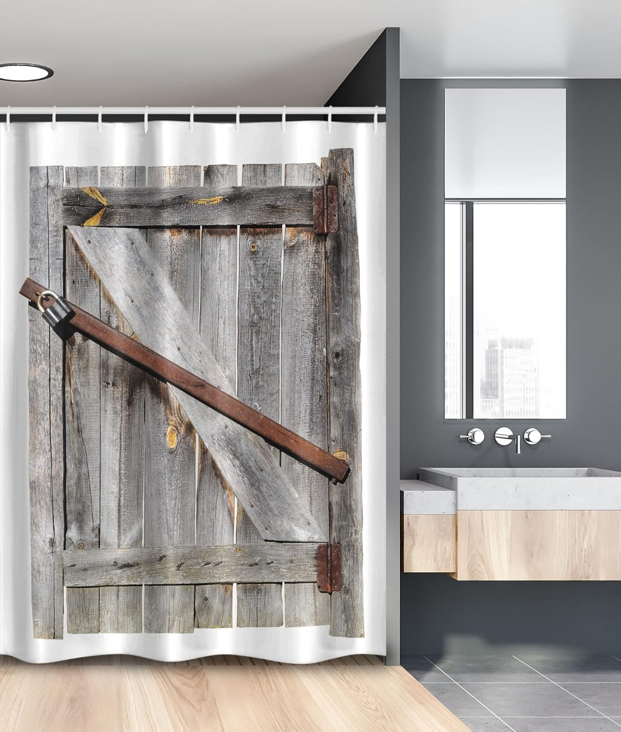 Ambesonne Rustic Stall Shower Curtain, Aged Wood Barn Door