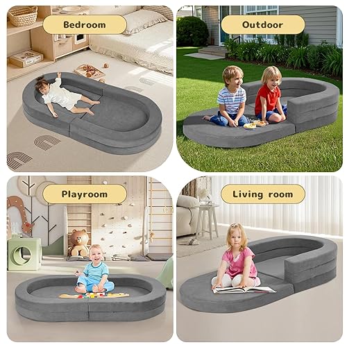 Miniatura 5 de Cama infantil de viaje, silla plegable portátil 3 en 1, tumbona de espuma suave con funda lavable, color gris