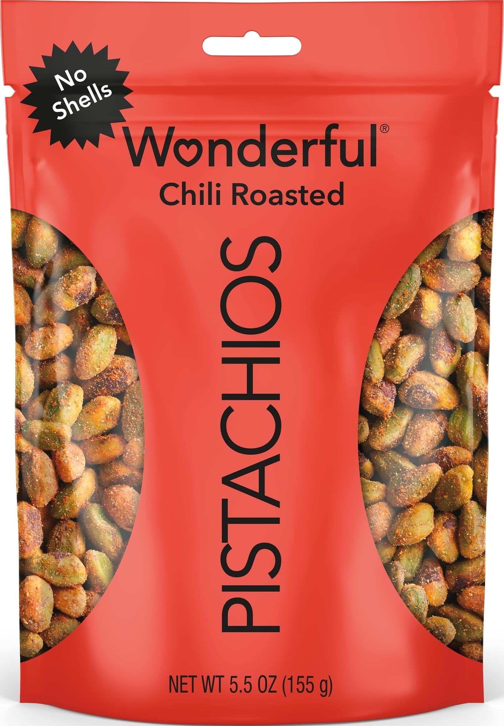 Wonderful Pistachios Sin conchas, chile tostado, bolsa resellable de 5 onzas