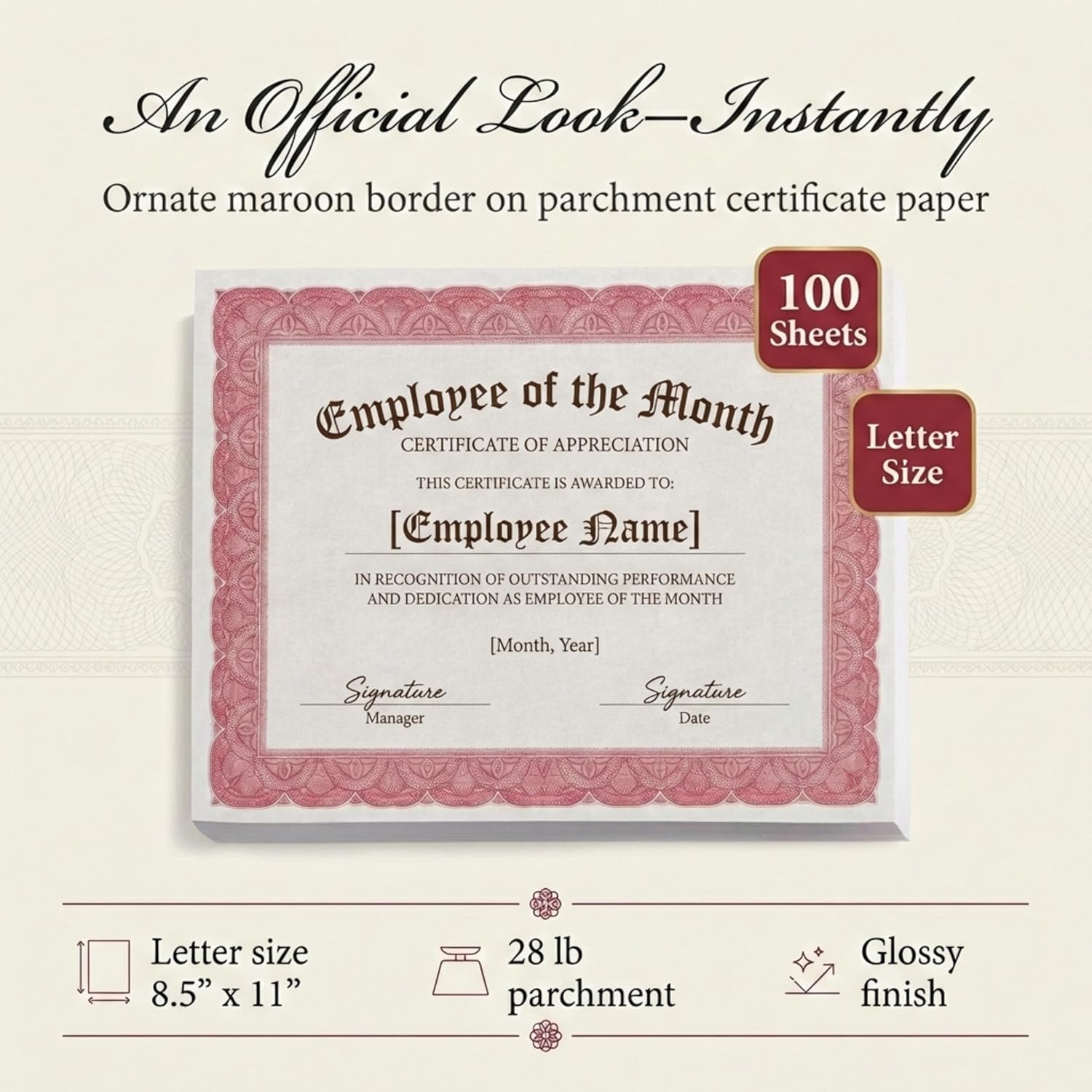Stratton Gray Certificates, White Paper, Maroon Accents - 100 Sheets image 4