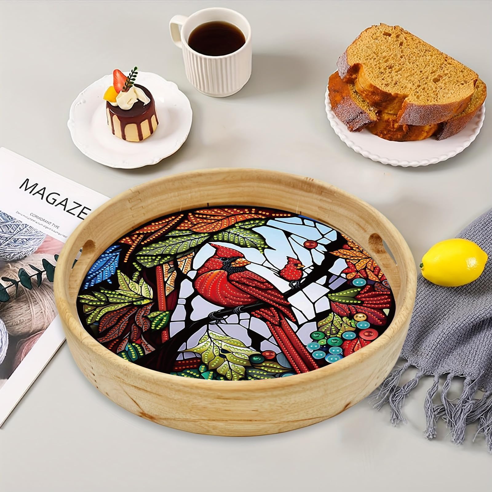 CXINLky Doe-het-zelf Diamond Painting dienblad, Diamond Painting dienblad met handgrepen, Diamond Painting accessoires Diamond Painting houten tray cadeau 07-vogels