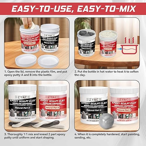 Miniatura 8 de Arcilla epoxi, arcilla esculpida epoxi mágica, compuesto de modelado de 2 partes (A y B) de arcillas de epoxi para esculpir, modelado, construcción
