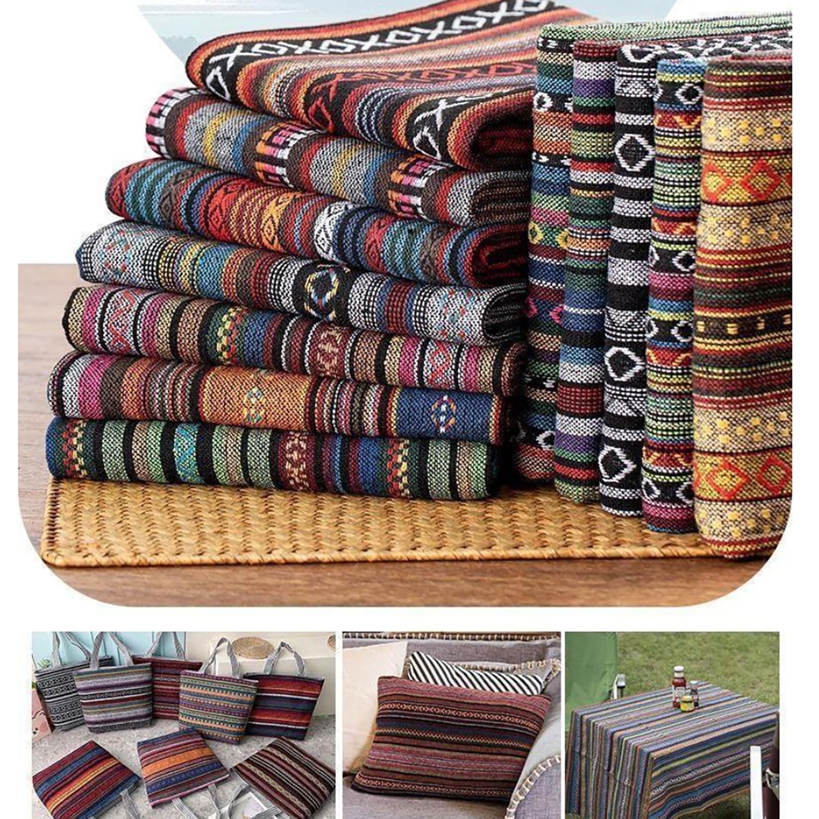 1m*1.5m Vintage Jacquard Stoffe Ethnischer Stil Patchwork Stoffe 60% Leinen + 40% Baumwolle Boho-Stoff Für Heimdekoration Nähen Quilt DIY (#07,5m)