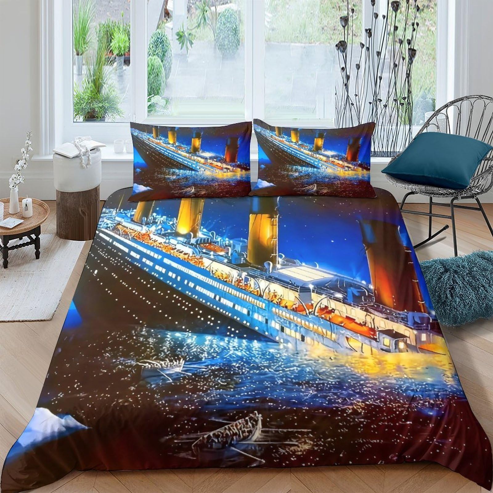 YVASPQRTW Titanic Luxury Duvet Quilt Vintage Ship Bedding Set Super Soft Microfiber Pillowcase Women Teens Adults Double（200x200cm）