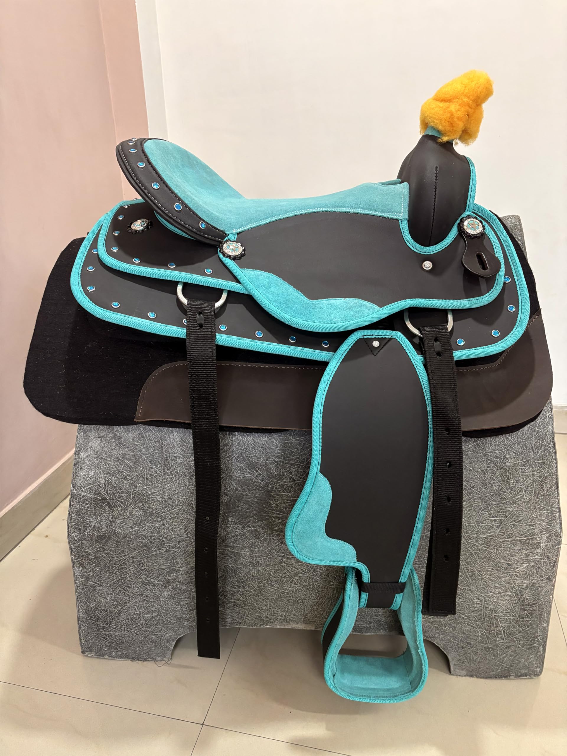 Sella per cavallo western, in materiale sintetico, turchese, da 25,4 a 45,7 cm, comoda sella per cavallo con set di puntine, tutti gli accessori inclusi, accessori per equitazione