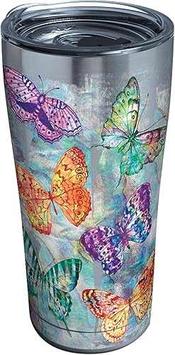 Tervis Butterfly resplandor de acero inoxidable aislado vaso con tapa, 20 oz, plata