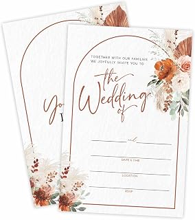 Boho Floral Wedding Invitations, 15 Watercolor Wedding Invites With Envelopes, Fill In Style Invites For Mr & Mrs Celebration, Party Favor & Supplies - A47