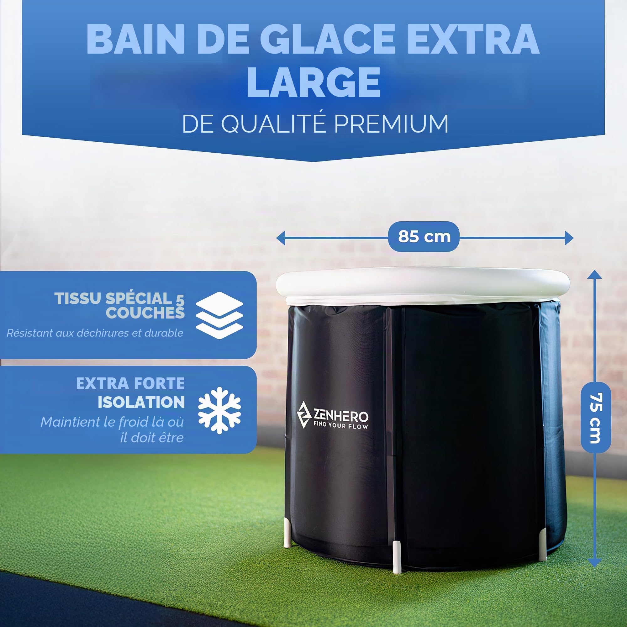 Zenhero Bain de glace avec thermomètre pour athlètes, tonneau cryothérapie - Baignoire gonflable pliable pour adultes - Intérieur/extérieur