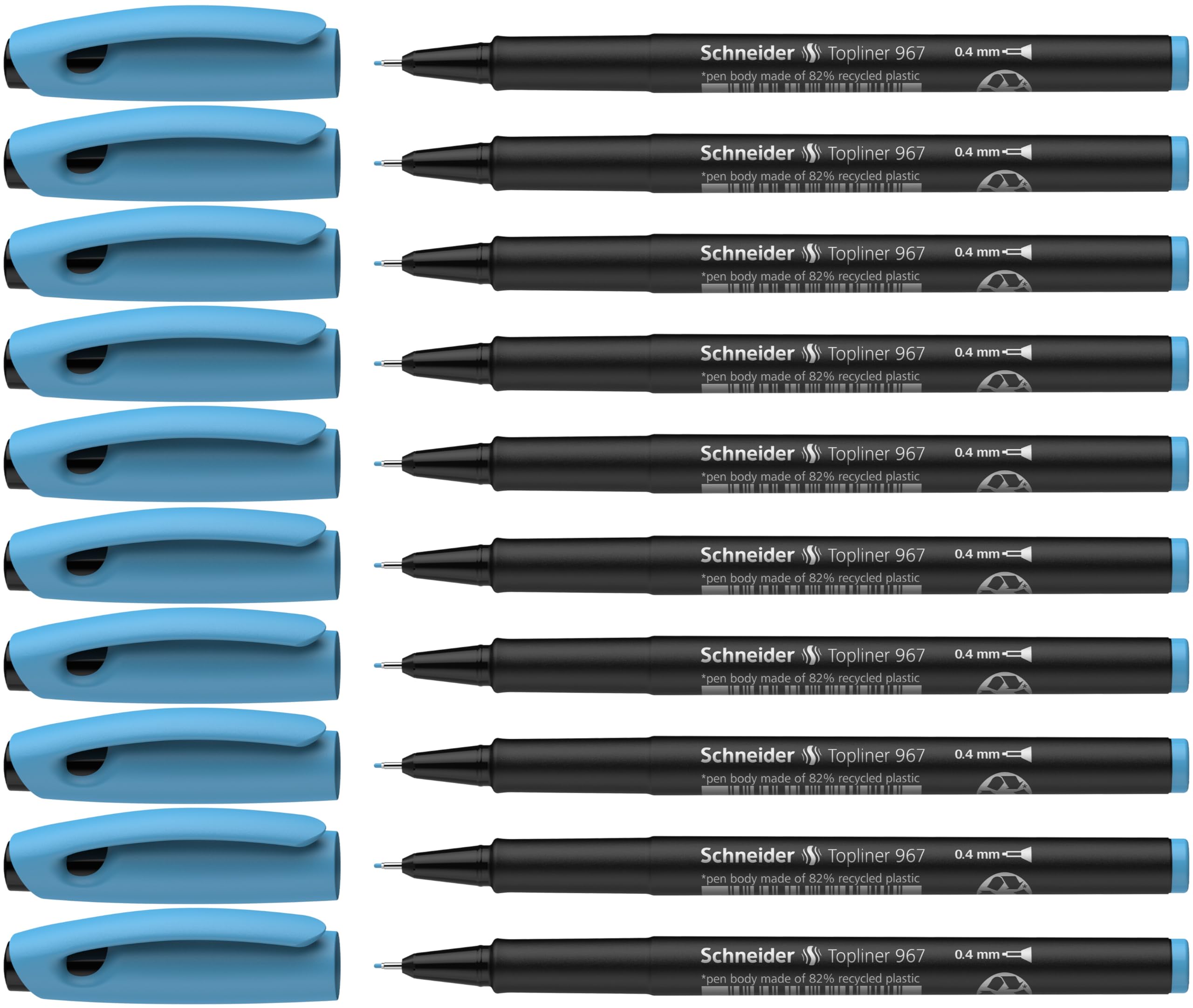 Schneider Topliner 967 Fineliner Pens 0.4 mm Pack of 10 Turquoise