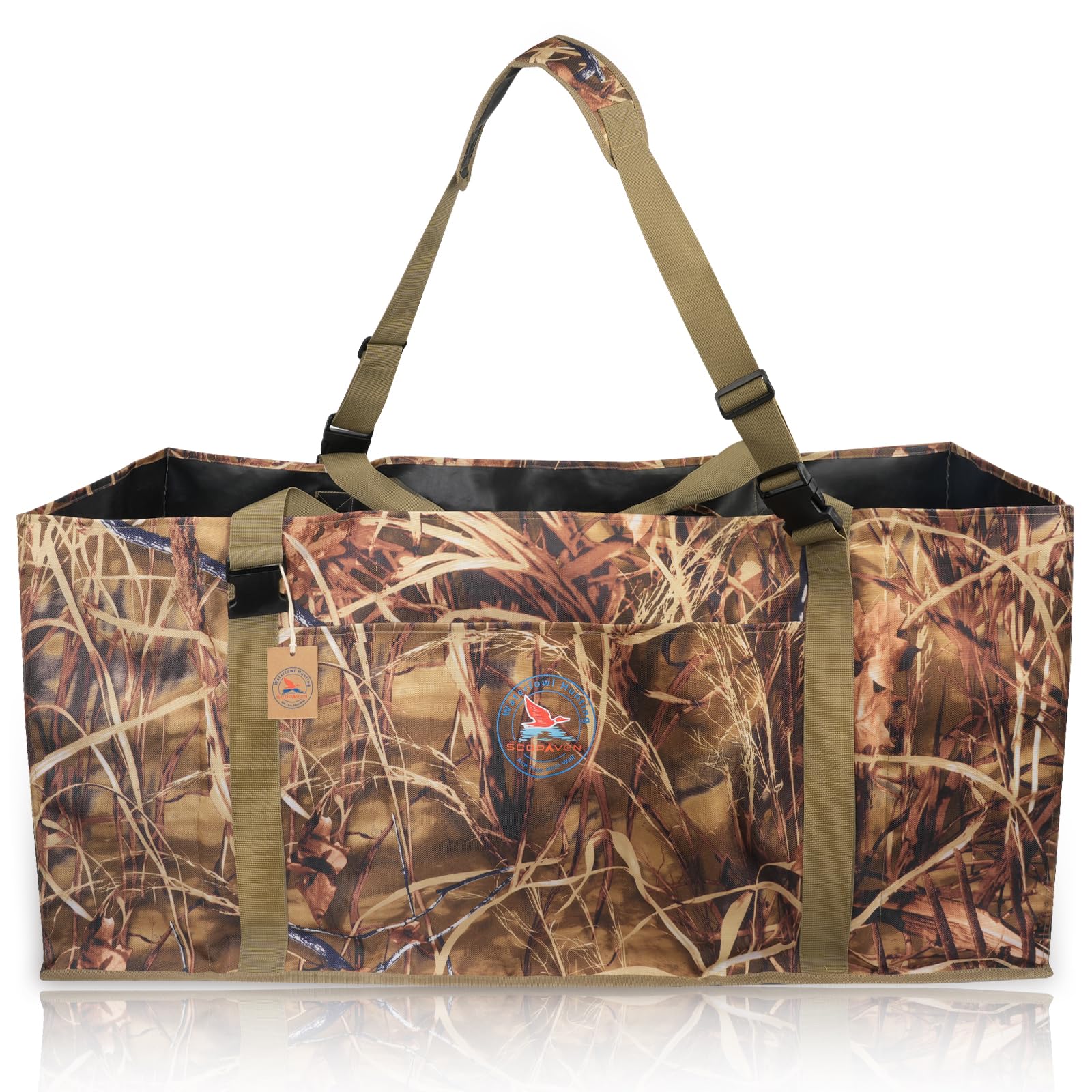 Scopaven 12-Slot Duck Decoy Bag, Durable Waterfowl Hunting Gear with Camouflage Design, Padded Protection & Bottom Drains for Easy Transport