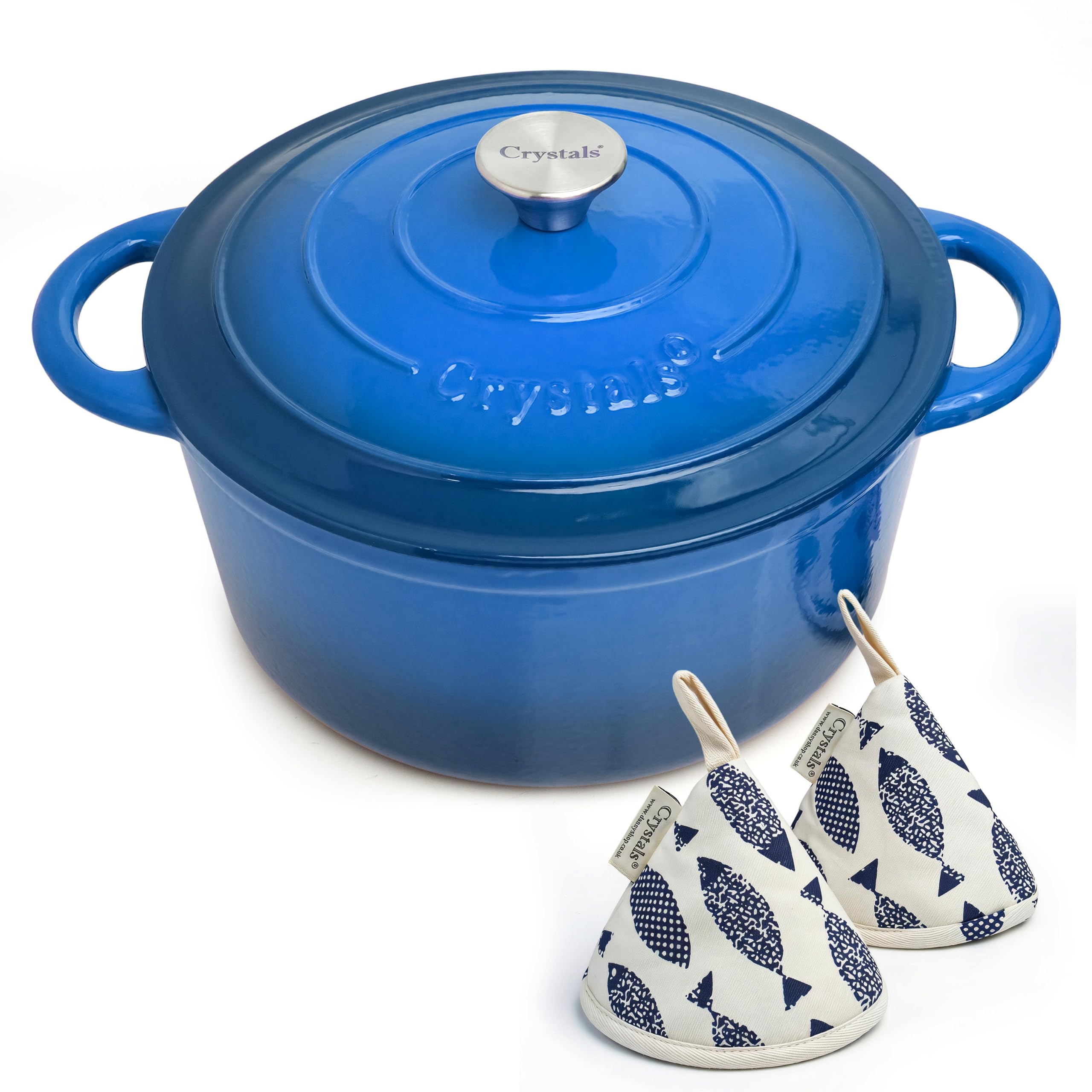 Crystals 6.6L Enamelled Cast Iron Dutch Oven Casserol Pot Blue