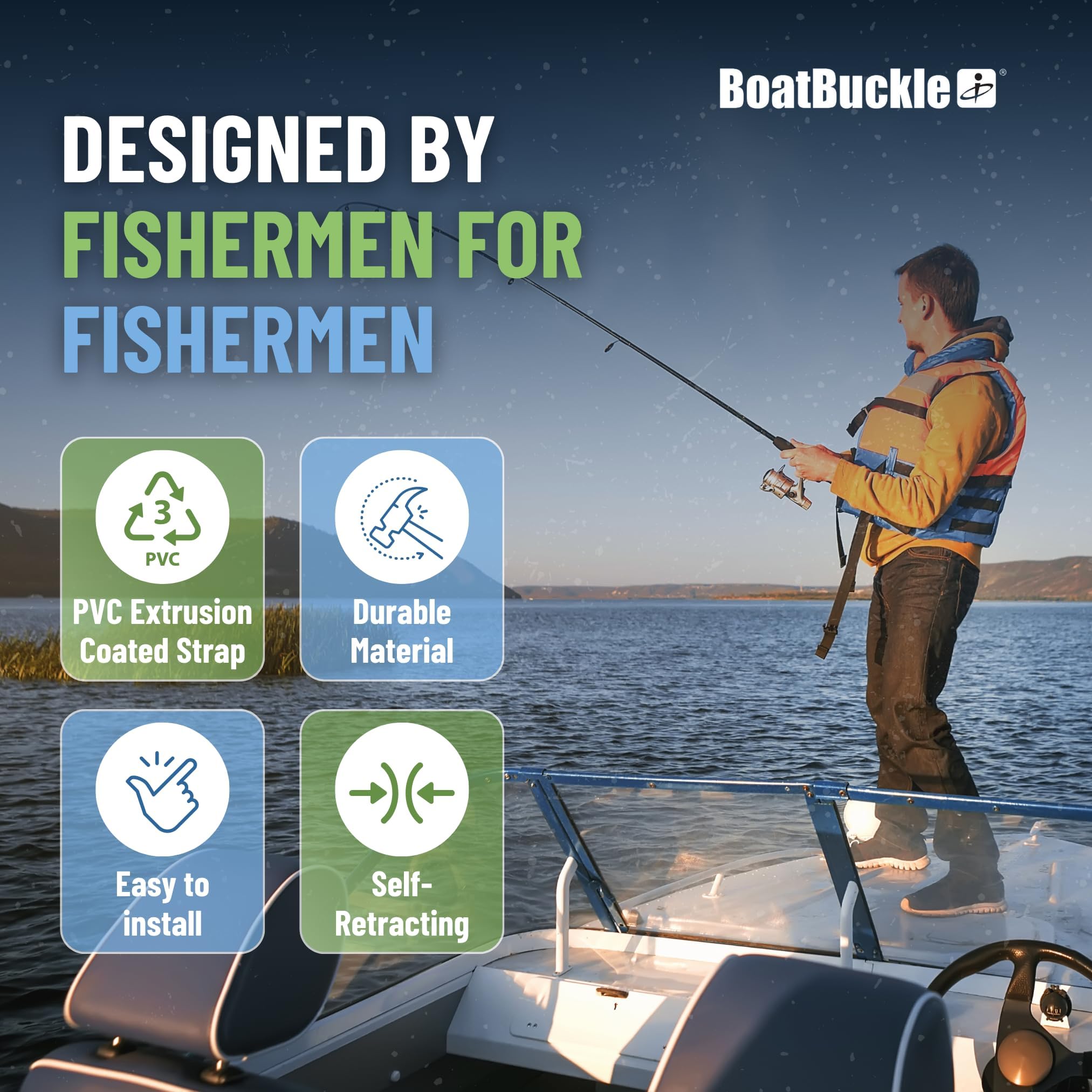 BoatBuckle F14200 Gunwale/Cubierta de Montaje retráctil Rod Tie Down