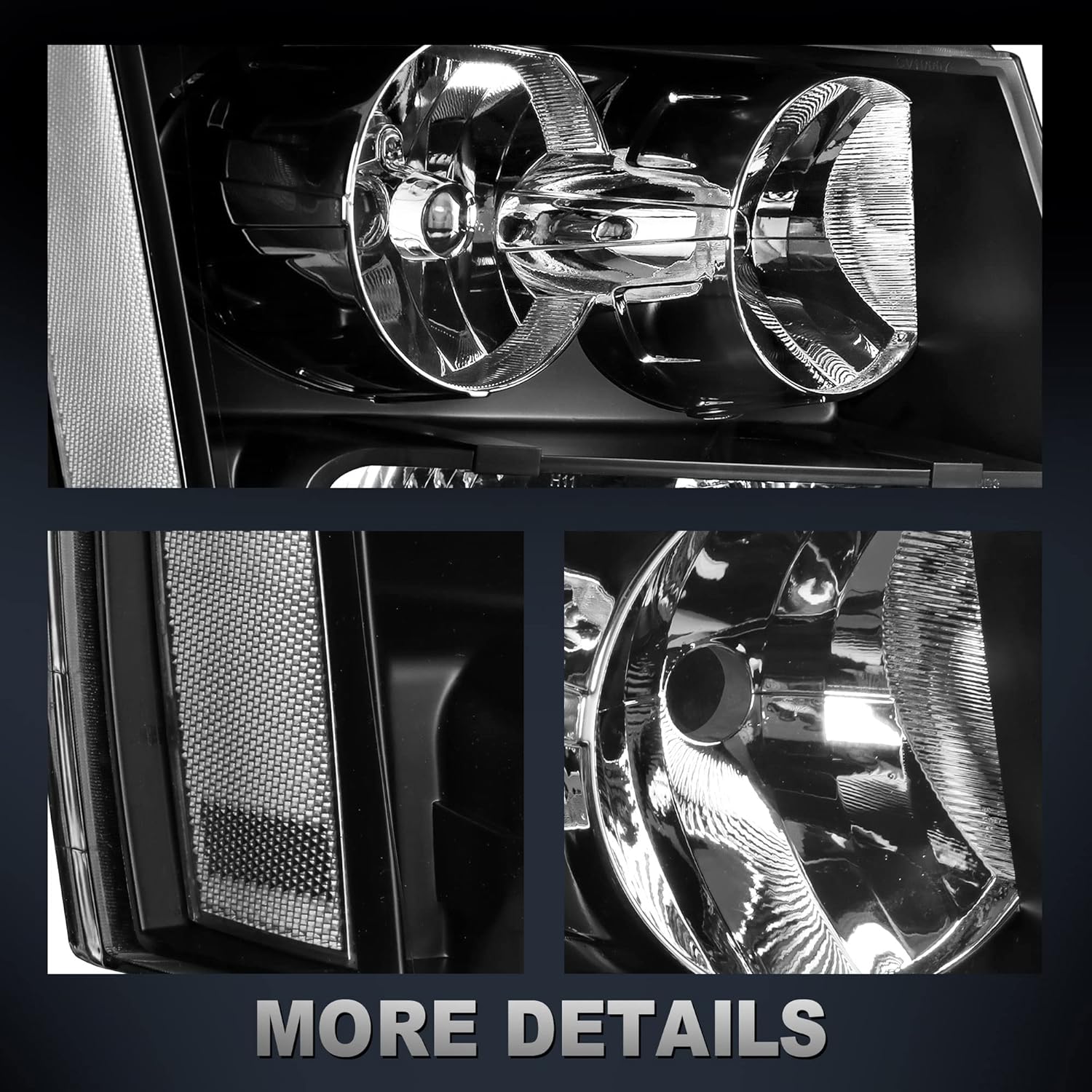 MOSTPLUS Headlight Assembly Compatible with 07-14 Chevy Tahoe / 07-13 Avalanche / 07-14 Suburban 1500/07-13 Suburban 2500 Front Lamp with Black Housing/Clear Lens/Clear Reflector