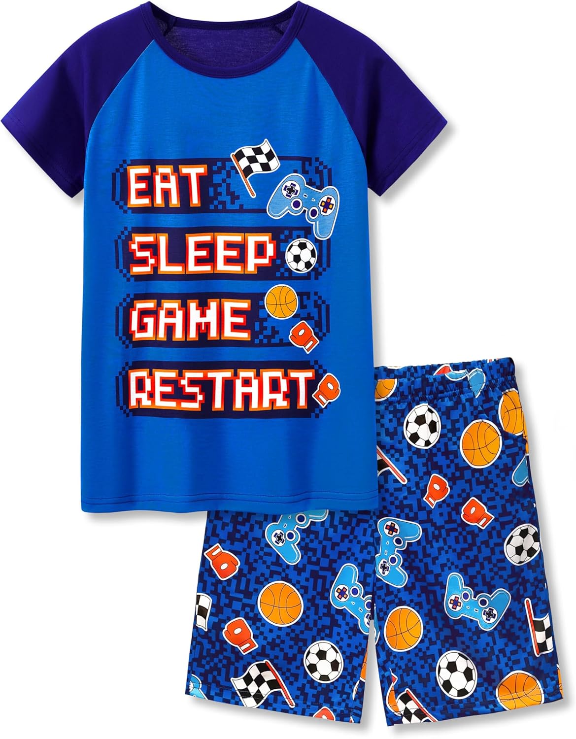 Beezizac Little Big Boys 2-Piece Cozy Pajamas Short Sleeve Cool Summer PJ Set Kid Sleepwear Size 6-18