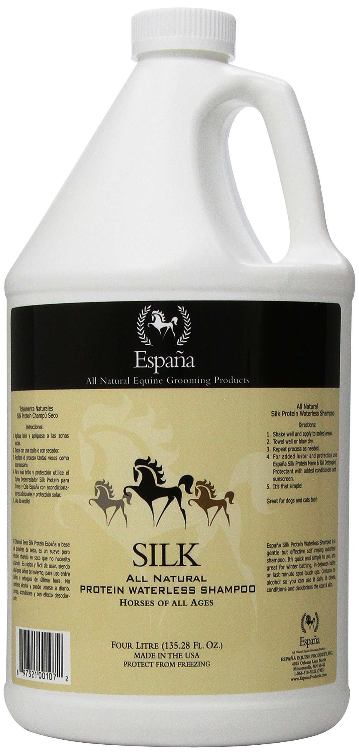 Espana Silk ESP0225E Specially Formulated Silk Protein Waterless Shampoo for Horses, 135.28-Ounce
