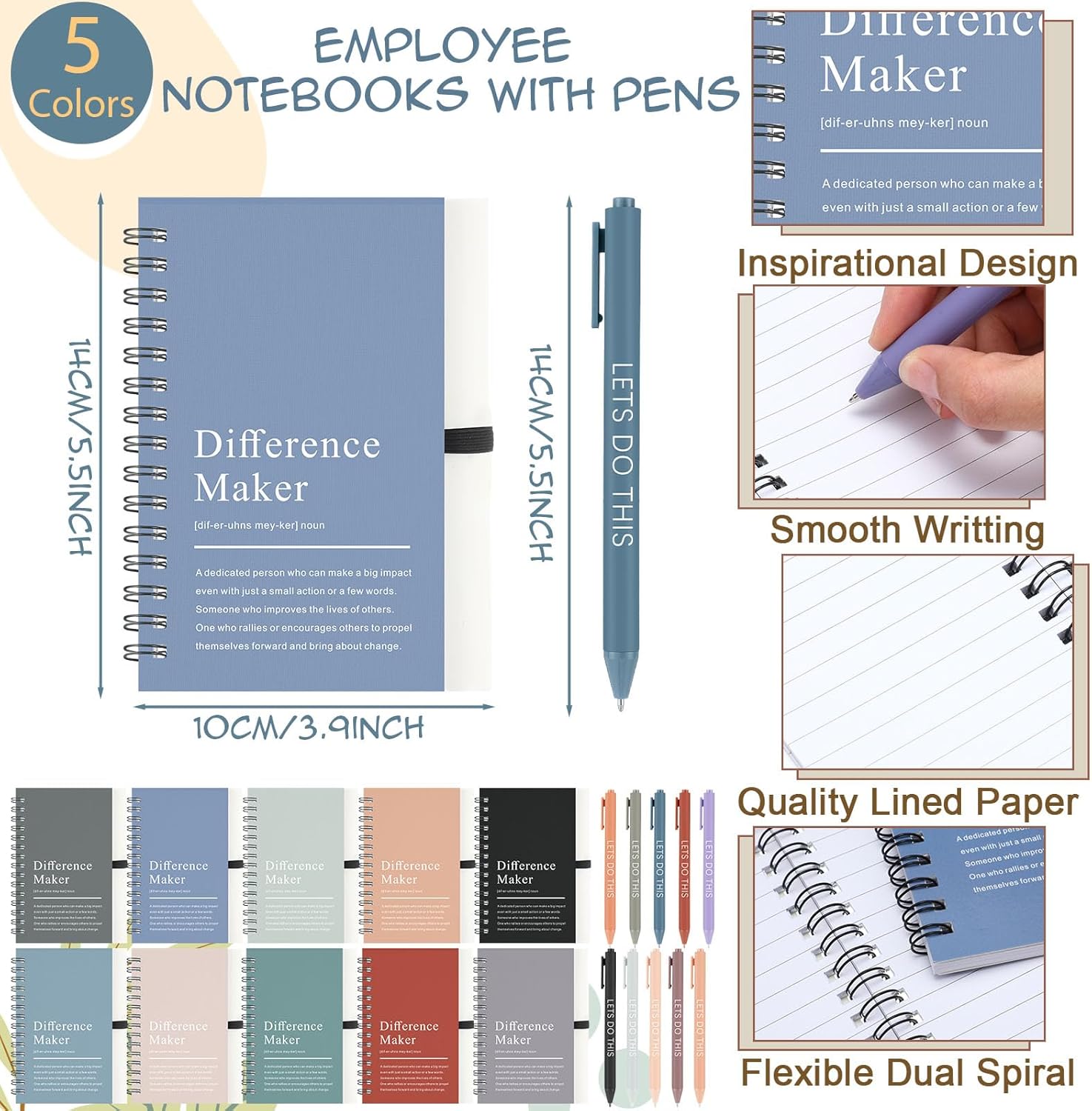 Resurhang 20 Set Difference Maker Gift Notebook Employee Appreciation Gift, Inspirational A6 Journal with Ballpoint Pens for Teacher Coworker Team (Morandi Colors)