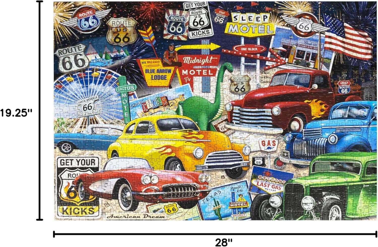 Amazon.com: Crown Point Graphics Route 66 Jigsaw Puzzle, Vintage