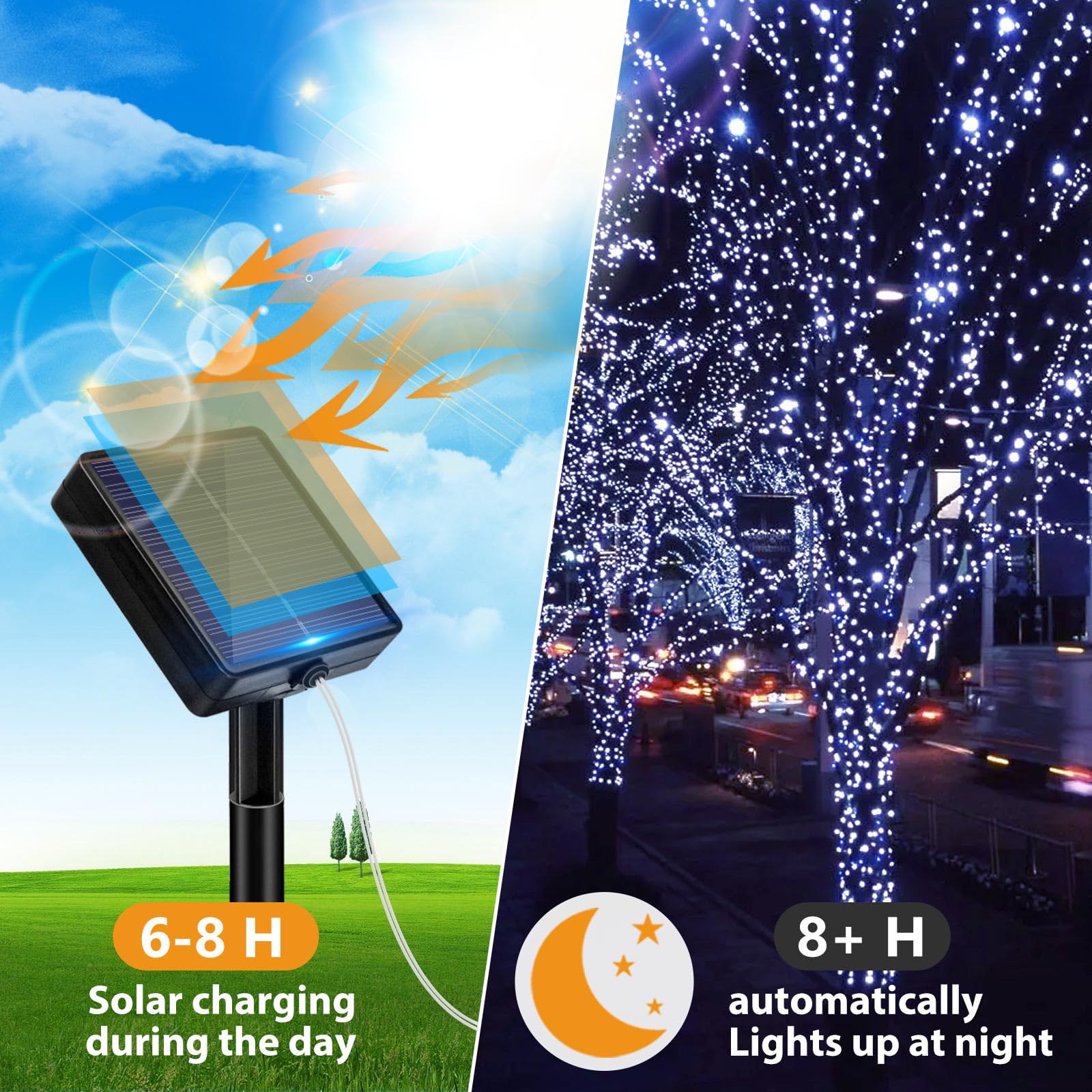 Luci Solari Esterno, 3 Pacchi 12M 120 LED Catena Luminosa Esterno Filo Luci Led 8 Modalità Lucine da Esterno Decorative Per Matrimonio, Giardino, Natale, Patio, Bianco Freddo